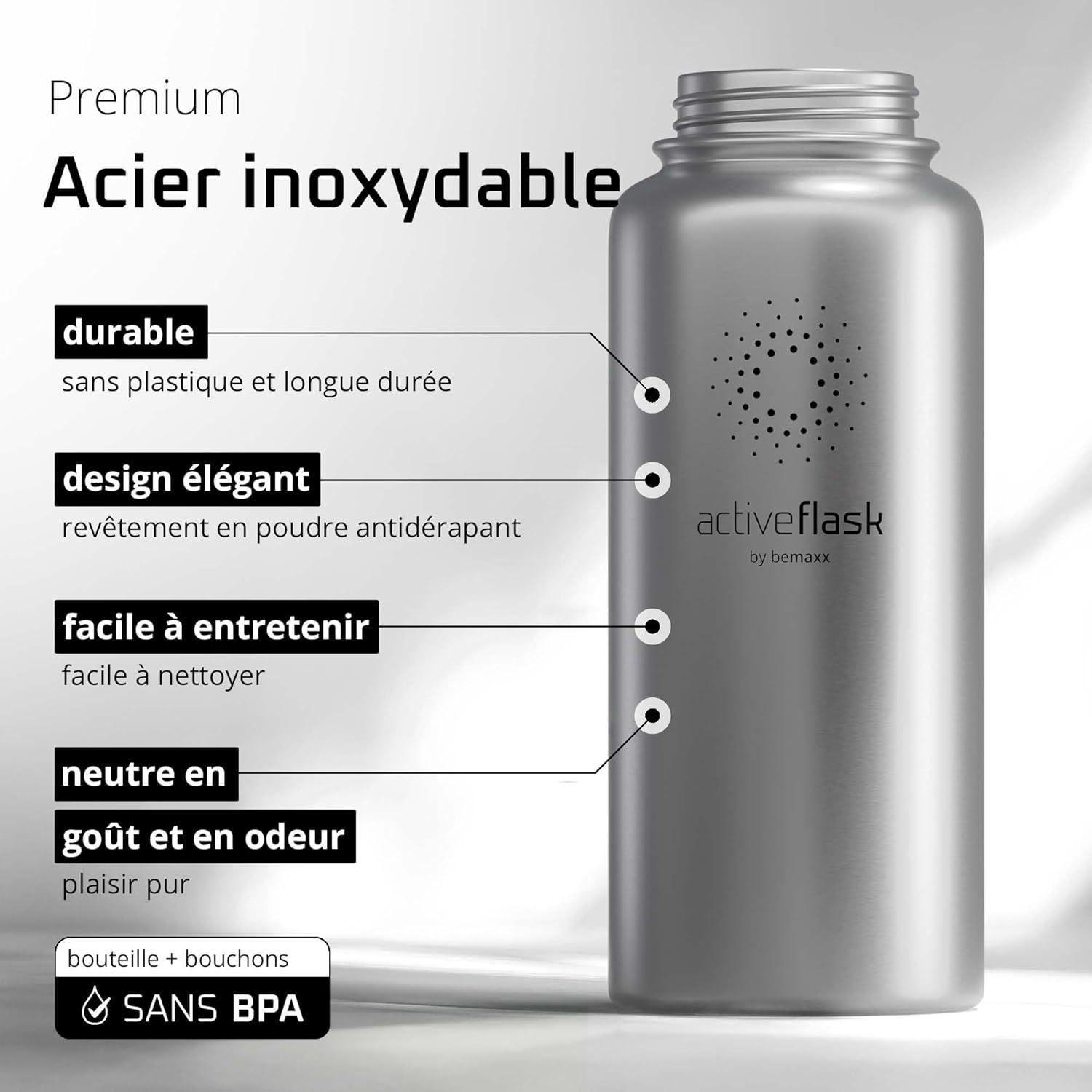 imageGourde Inox Isotherme ACTIVE FLASK 1l500ml sans BPA Paille 3 Bouchons Bouteille deau Acier Inoxydable Isole Thermos Rutilisable Camping Velo Sport Running Randonne Enfant Caf TheClassic Stainless
