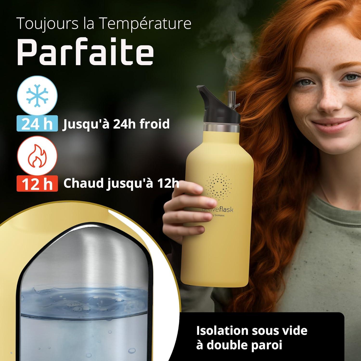 imageGourde Inox Isotherme ACTIVE FLASK 1l500ml sans BPA Paille 3 Bouchons Bouteille deau Acier Inoxydable Isole Thermos Rutilisable Camping Velo Sport Running Randonne Enfant Caf ThePopcorn Bamboo