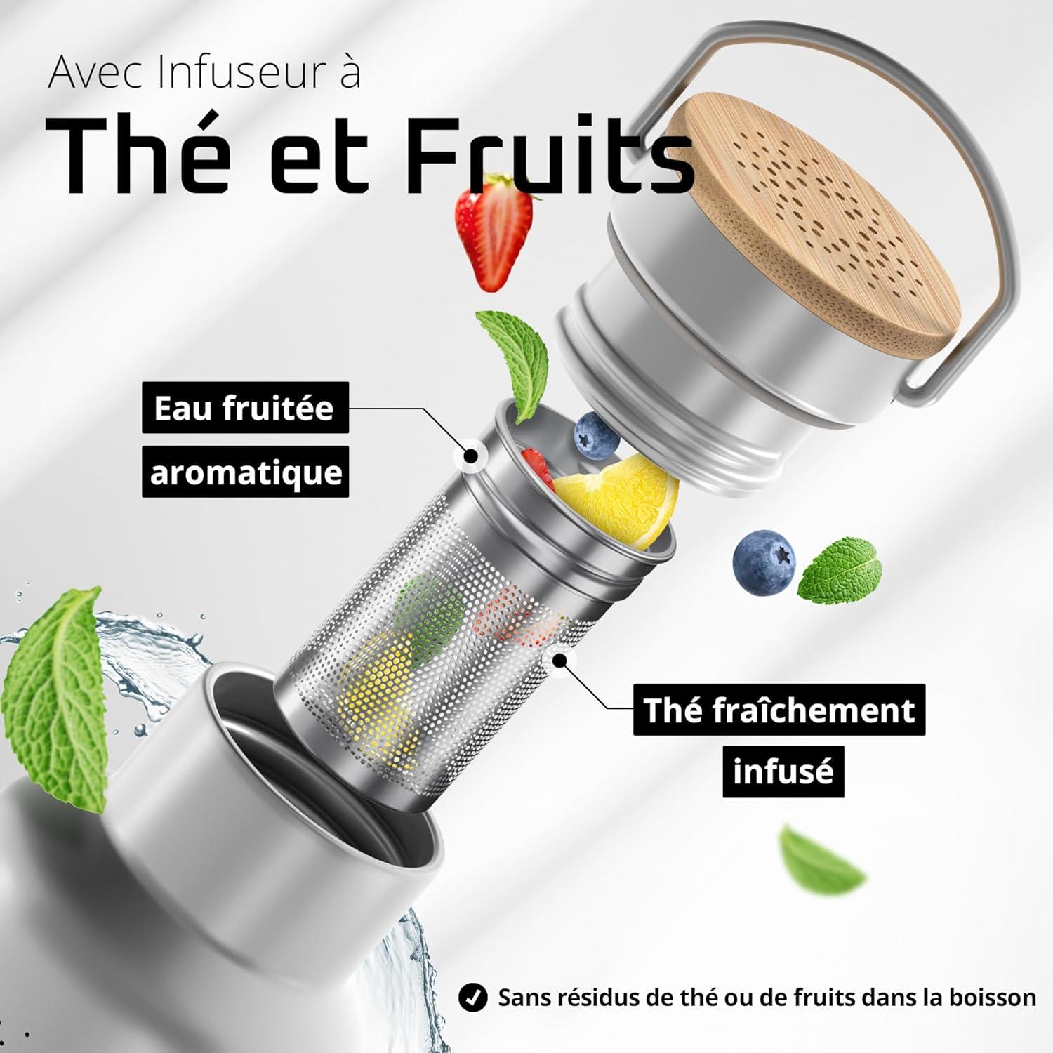 imageGourde Inox Isotherme ACTIVE FLASK 1l500ml sans BPA Paille 3 Bouchons Bouteille deau Acier Inoxydable Isole Thermos Rutilisable Camping Velo Sport Running Randonne Enfant Caf TheClassic Stainless Bamboo