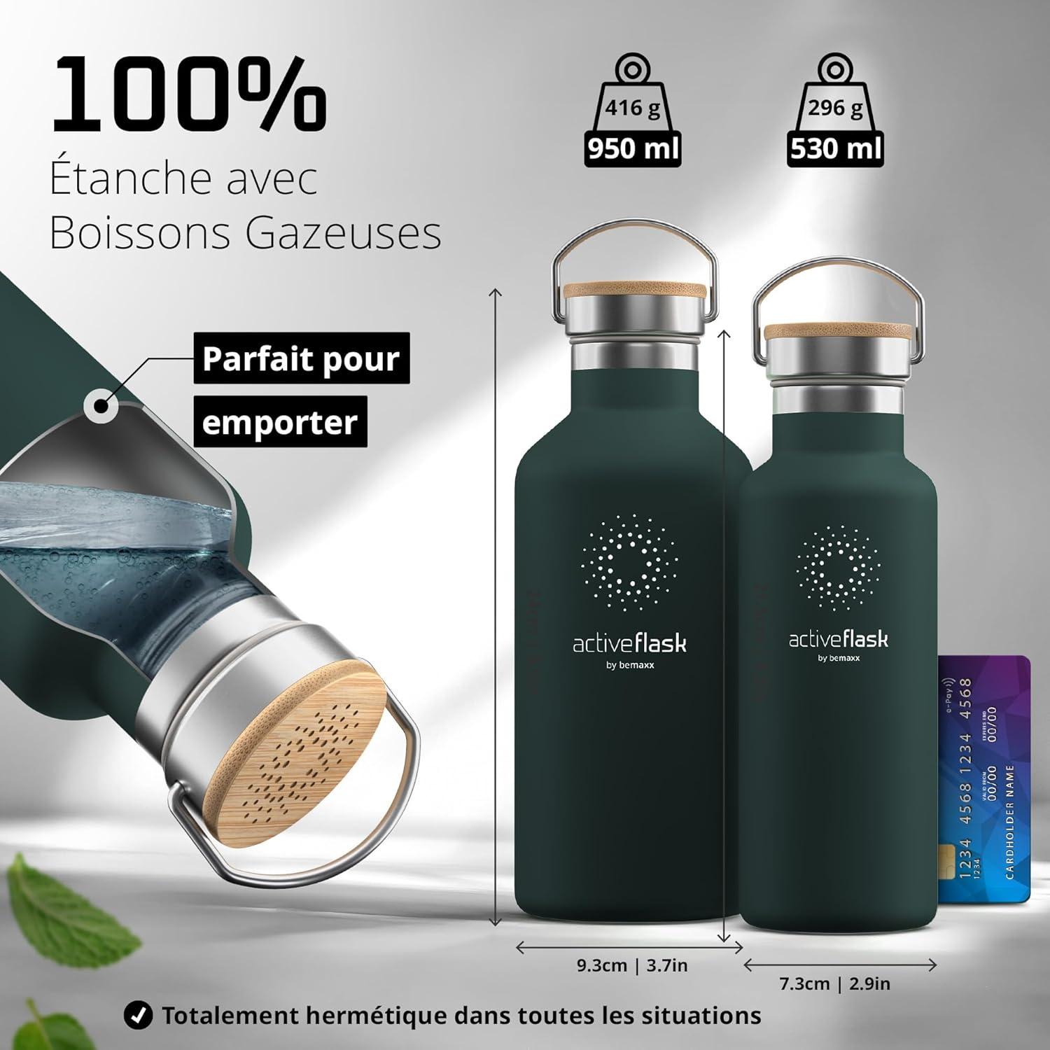 imageGourde Inox Isotherme ACTIVE FLASK 1l500ml sans BPA Paille 3 Bouchons Bouteille deau Acier Inoxydable Isole Thermos Rutilisable Camping Velo Sport Running Randonne Enfant Caf TheDark Teal Bamboo