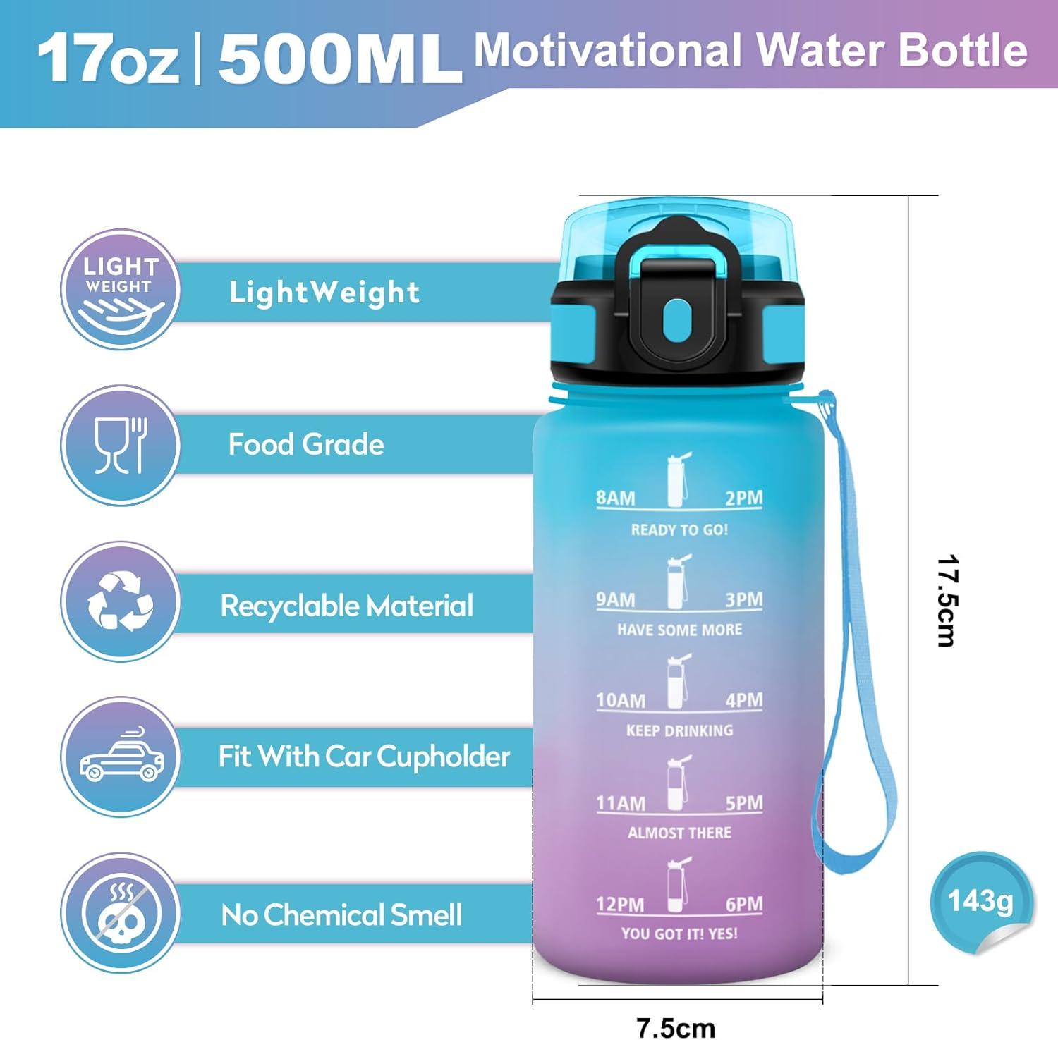 imageGourde Sport 1L Bouteille Rutilisable Gourde avec Paille et Marqueur de Temps Gourde sans BPA Bouteille Sport tanche Bouteille deau pour Sport Bureau Fitness Randonne Yoga Camping17oz500ml Paille Bleu Violet
