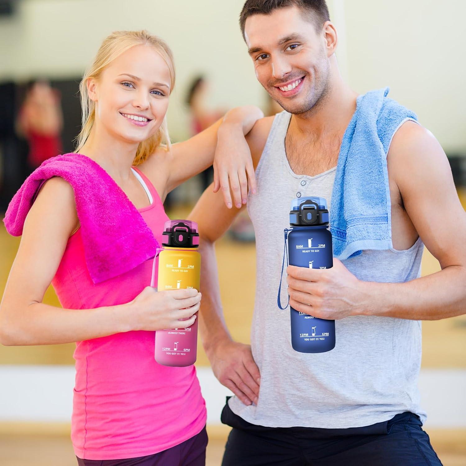 imageGourde Sport 1L Bouteille Rutilisable Gourde avec Paille et Marqueur de Temps Gourde sans BPA Bouteille Sport tanche Bouteille deau pour Sport Bureau Fitness Randonne Yoga Camping32oz1000ml Paille Jaune Rose