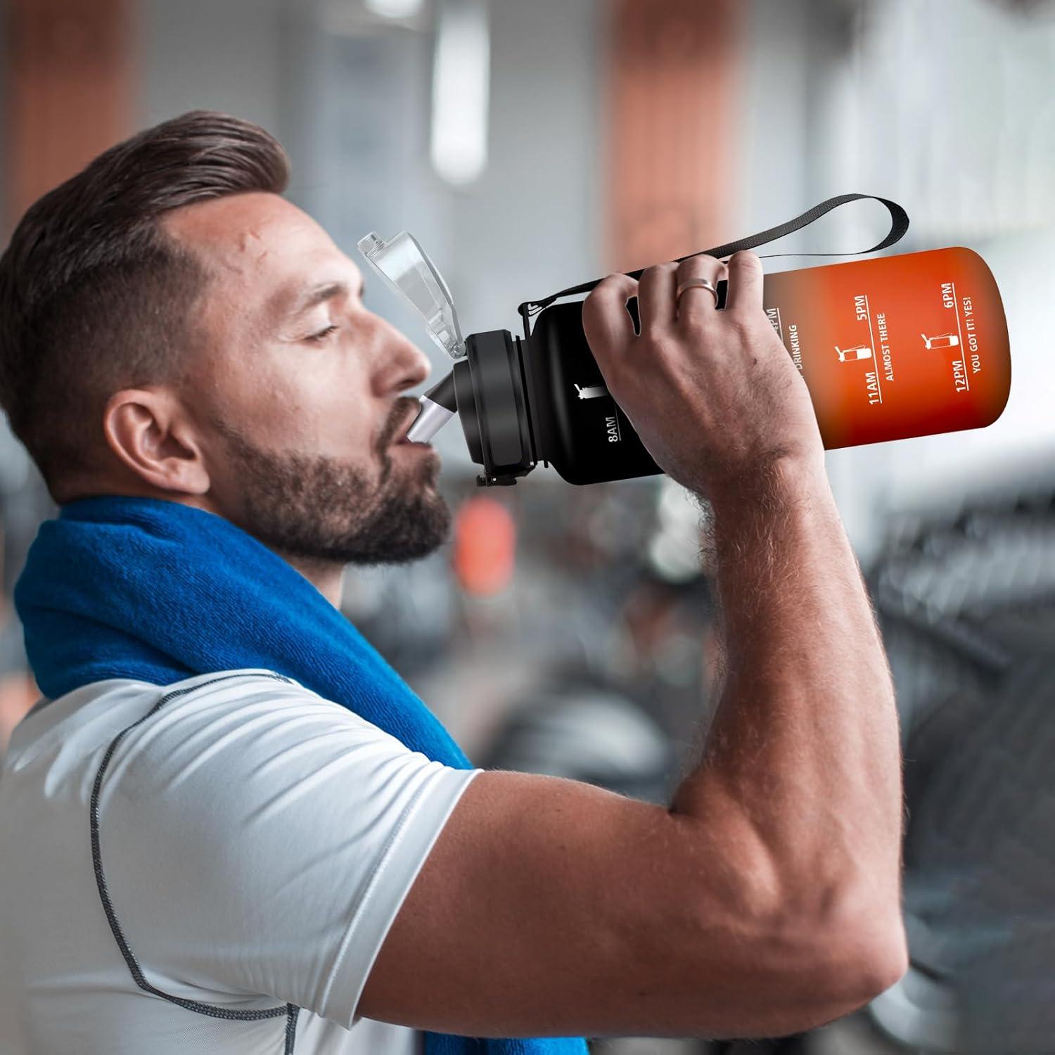imageGourde Sport 1L Bouteille Rutilisable Gourde avec Paille et Marqueur de Temps Gourde sans BPA Bouteille Sport tanche Bouteille deau pour Sport Bureau Fitness Randonne Yoga Camping50oz1500ml Paille Noir Rouge