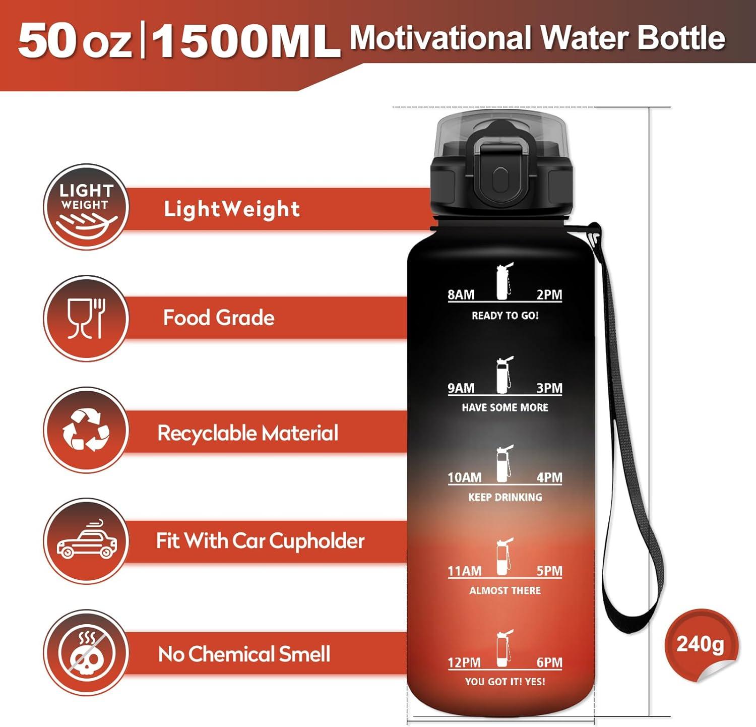 imageGourde Sport 1L Bouteille Rutilisable Gourde avec Paille et Marqueur de Temps Gourde sans BPA Bouteille Sport tanche Bouteille deau pour Sport Bureau Fitness Randonne Yoga Camping50oz1500ml Paille Noir Rouge