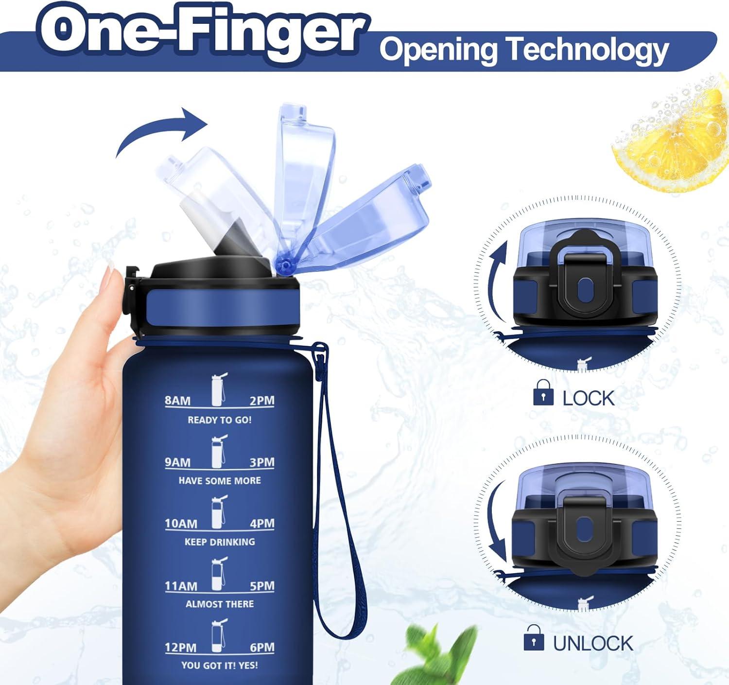imageGourde Sport 1L Bouteille Rutilisable Gourde avec Paille et Marqueur de Temps Gourde sans BPA Bouteille Sport tanche Bouteille deau pour Sport Bureau Fitness Randonne Yoga Camping17oz500ml Paille Mat Bleu