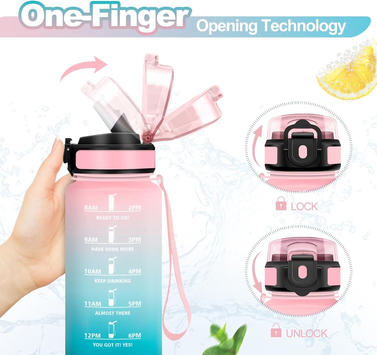imageGourde Sport 1L Bouteille Rutilisable Gourde avec Paille et Marqueur de Temps Gourde sans BPA Bouteille Sport tanche Bouteille deau pour Sport Bureau Fitness Randonne Yoga Camping17oz500ml Paille Rose Cyan