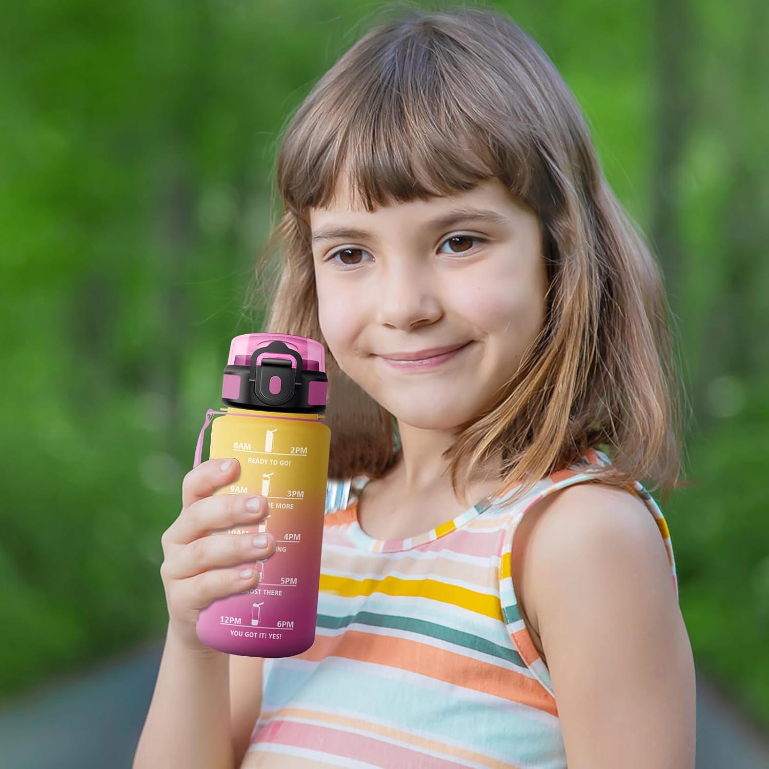 imageGourde Sport 1L Bouteille Rutilisable Gourde avec Paille et Marqueur de Temps Gourde sans BPA Bouteille Sport tanche Bouteille deau pour Sport Bureau Fitness Randonne Yoga Camping17oz500ml Paille Jaune Rose