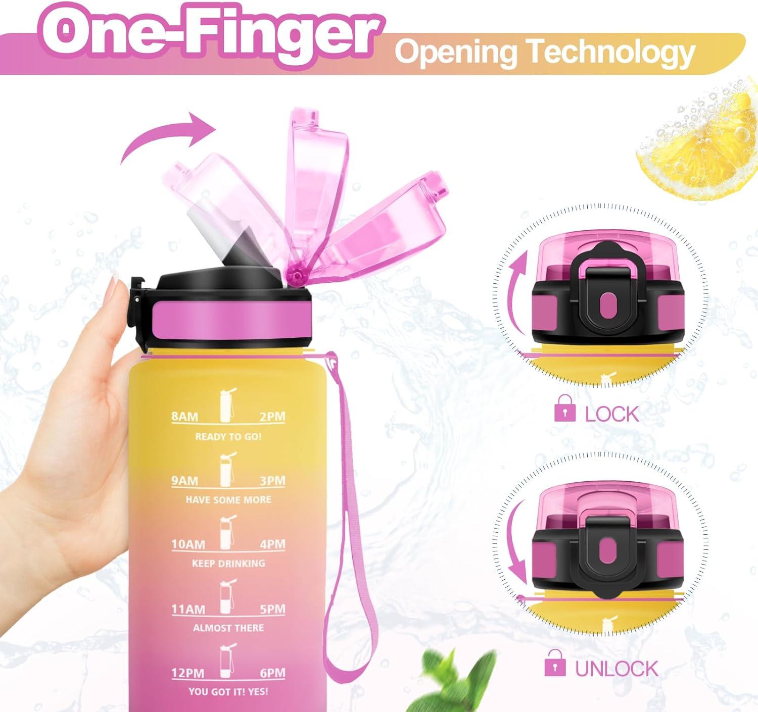 imageGourde Sport 1L Bouteille Rutilisable Gourde avec Paille et Marqueur de Temps Gourde sans BPA Bouteille Sport tanche Bouteille deau pour Sport Bureau Fitness Randonne Yoga Camping17oz500ml Paille Jaune Rose
