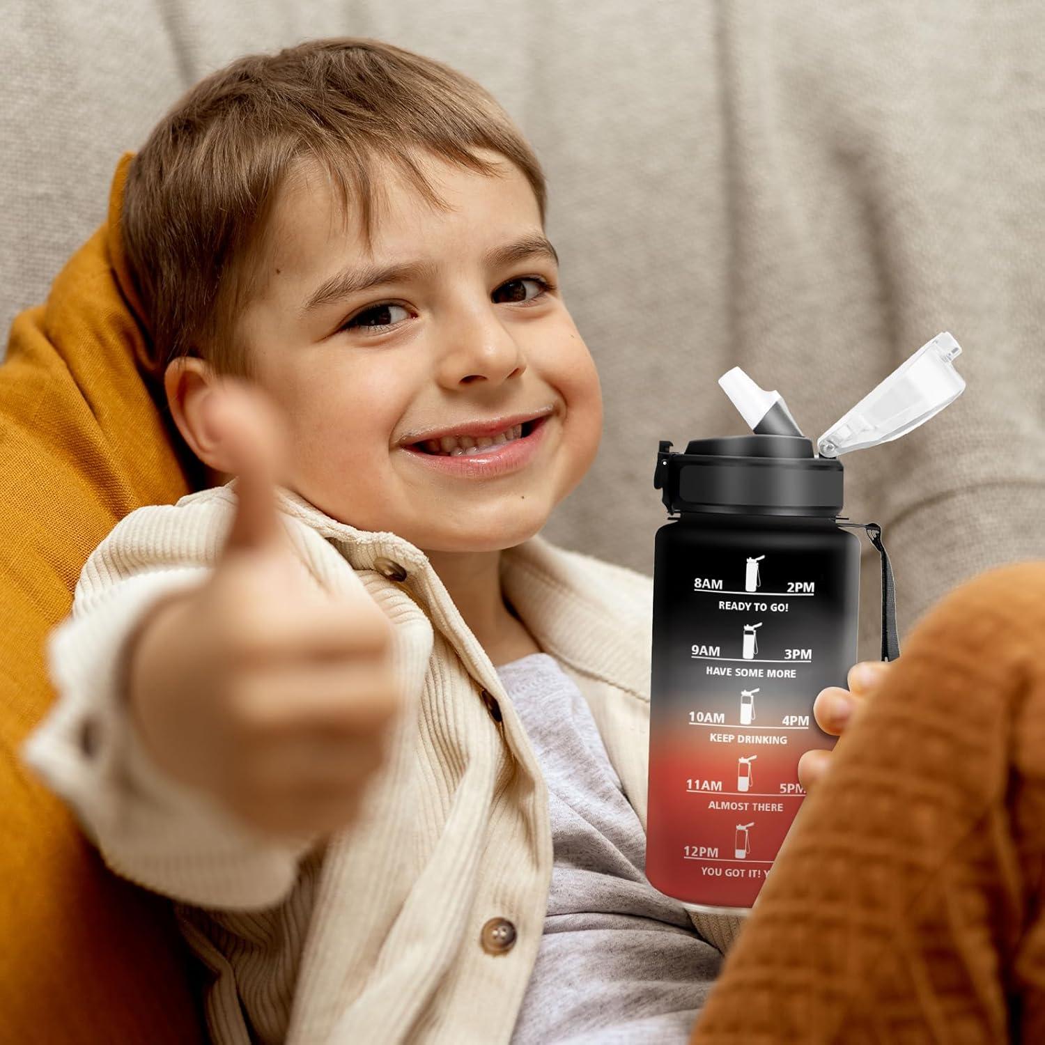 imageGourde Sport 1L Bouteille Rutilisable Gourde avec Paille et Marqueur de Temps Gourde sans BPA Bouteille Sport tanche Bouteille deau pour Sport Bureau Fitness Randonne Yoga Camping17oz500ml Paille Noir Rouge