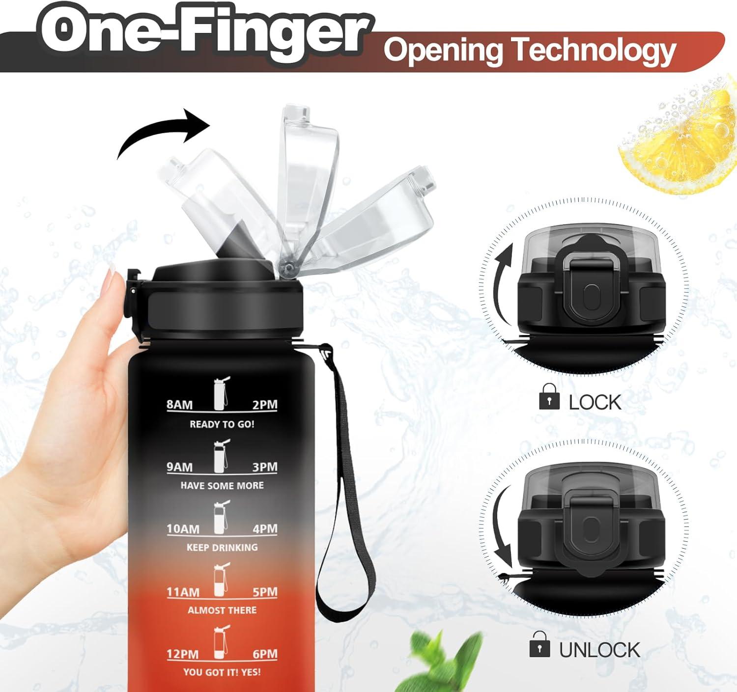imageGourde Sport 1L Bouteille Rutilisable Gourde avec Paille et Marqueur de Temps Gourde sans BPA Bouteille Sport tanche Bouteille deau pour Sport Bureau Fitness Randonne Yoga Camping17oz500ml Paille Noir Rouge