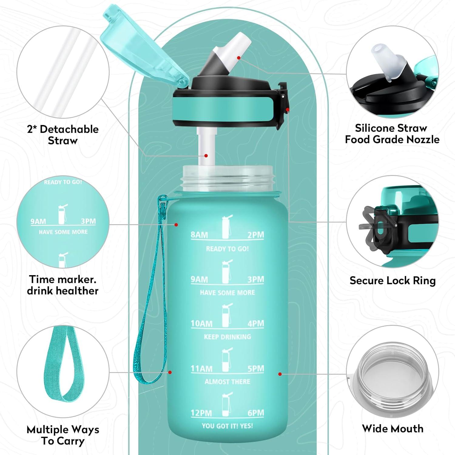 imageGourde Sport 1L Bouteille Rutilisable Gourde avec Paille et Marqueur de Temps Gourde sans BPA Bouteille Sport tanche Bouteille deau pour Sport Bureau Fitness Randonne Yoga Camping17oz500ml Paille Mat Bleuvert