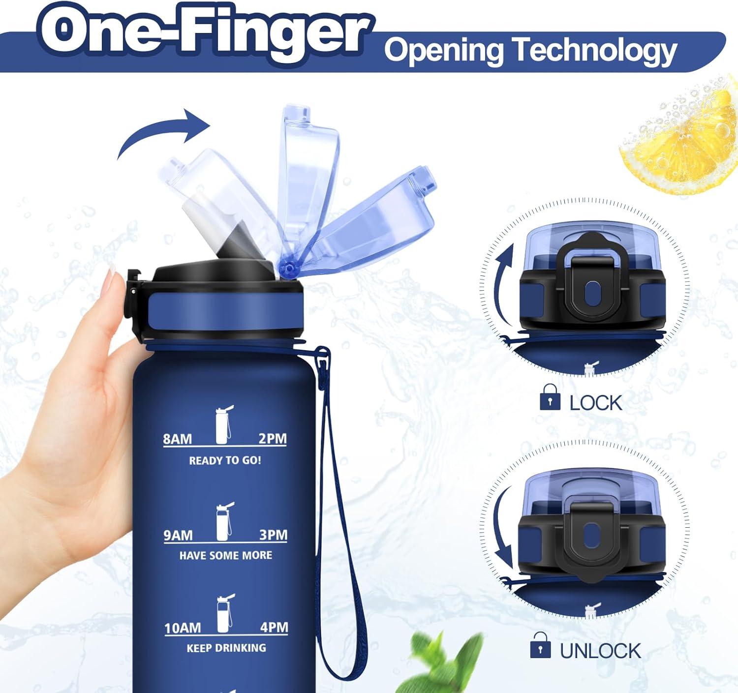 imageGourde Sport 1L Bouteille Rutilisable Gourde avec Paille et Marqueur de Temps Gourde sans BPA Bouteille Sport tanche Bouteille deau pour Sport Bureau Fitness Randonne Yoga Camping32oz1000ml Paille Mat Bleu
