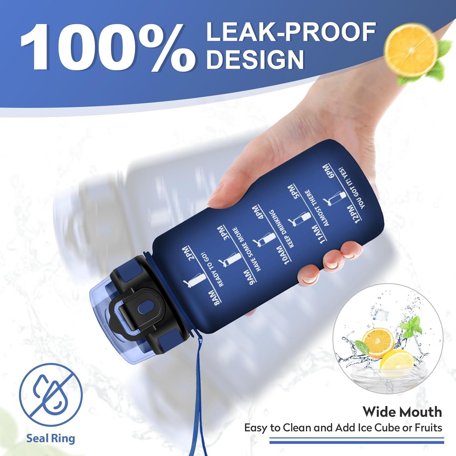 imageGourde Sport 1L Bouteille Rutilisable Gourde avec Paille et Marqueur de Temps Gourde sans BPA Bouteille Sport tanche Bouteille deau pour Sport Bureau Fitness Randonne Yoga Camping17oz500ml Paille Mat Bleu