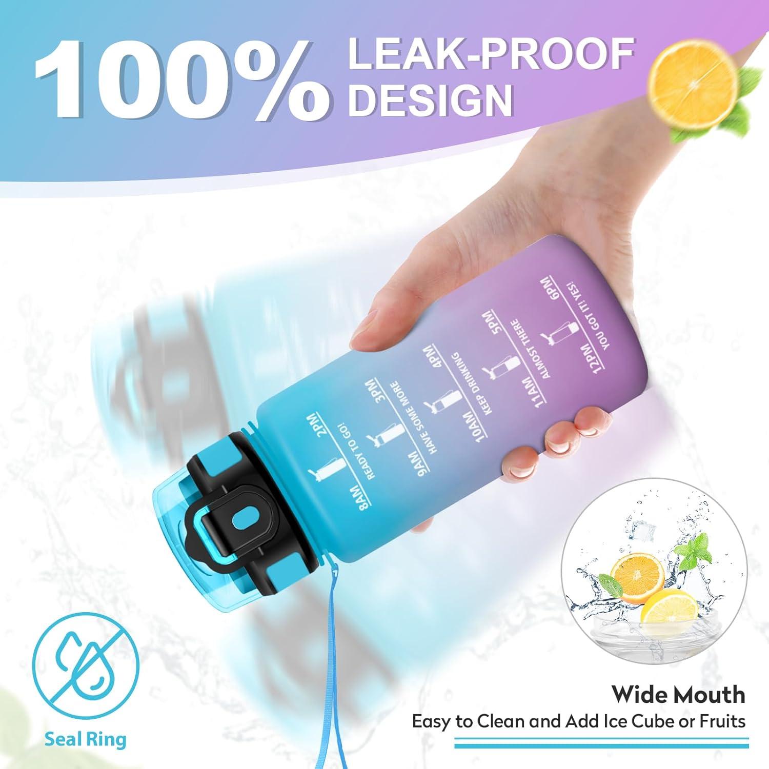 imageGourde Sport 1L Bouteille Rutilisable Gourde avec Paille et Marqueur de Temps Gourde sans BPA Bouteille Sport tanche Bouteille deau pour Sport Bureau Fitness Randonne Yoga Camping17oz500ml Paille Bleu Violet