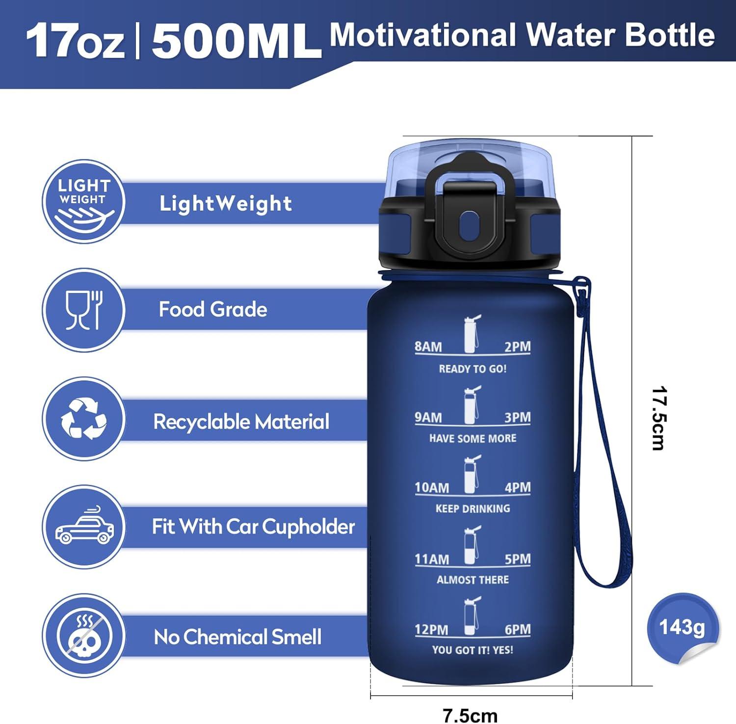 imageGourde Sport 1L Bouteille Rutilisable Gourde avec Paille et Marqueur de Temps Gourde sans BPA Bouteille Sport tanche Bouteille deau pour Sport Bureau Fitness Randonne Yoga Camping17oz500ml Paille Mat Bleu