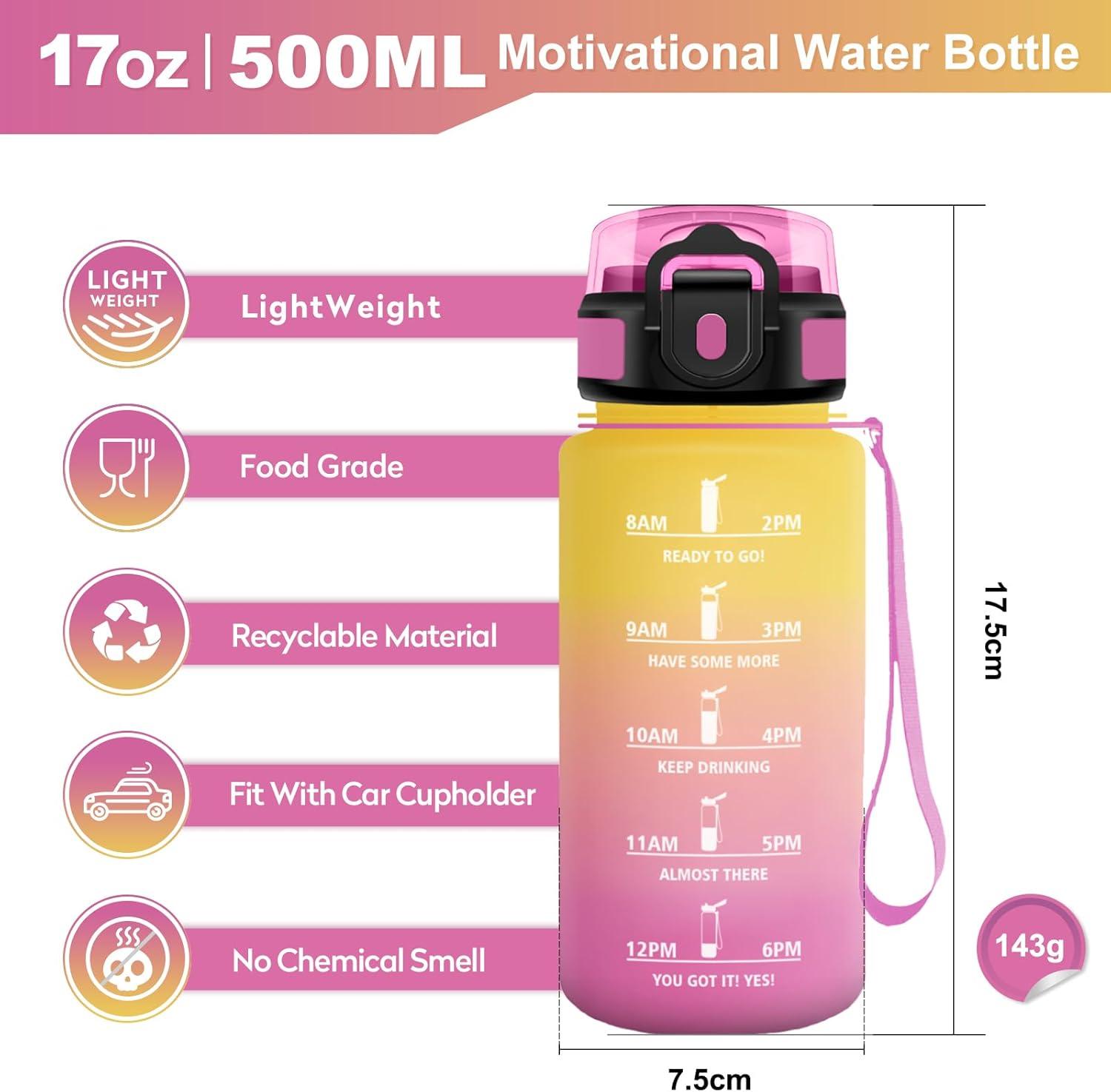 imageGourde Sport 1L Bouteille Rutilisable Gourde avec Paille et Marqueur de Temps Gourde sans BPA Bouteille Sport tanche Bouteille deau pour Sport Bureau Fitness Randonne Yoga Camping17oz500ml Paille Jaune Rose