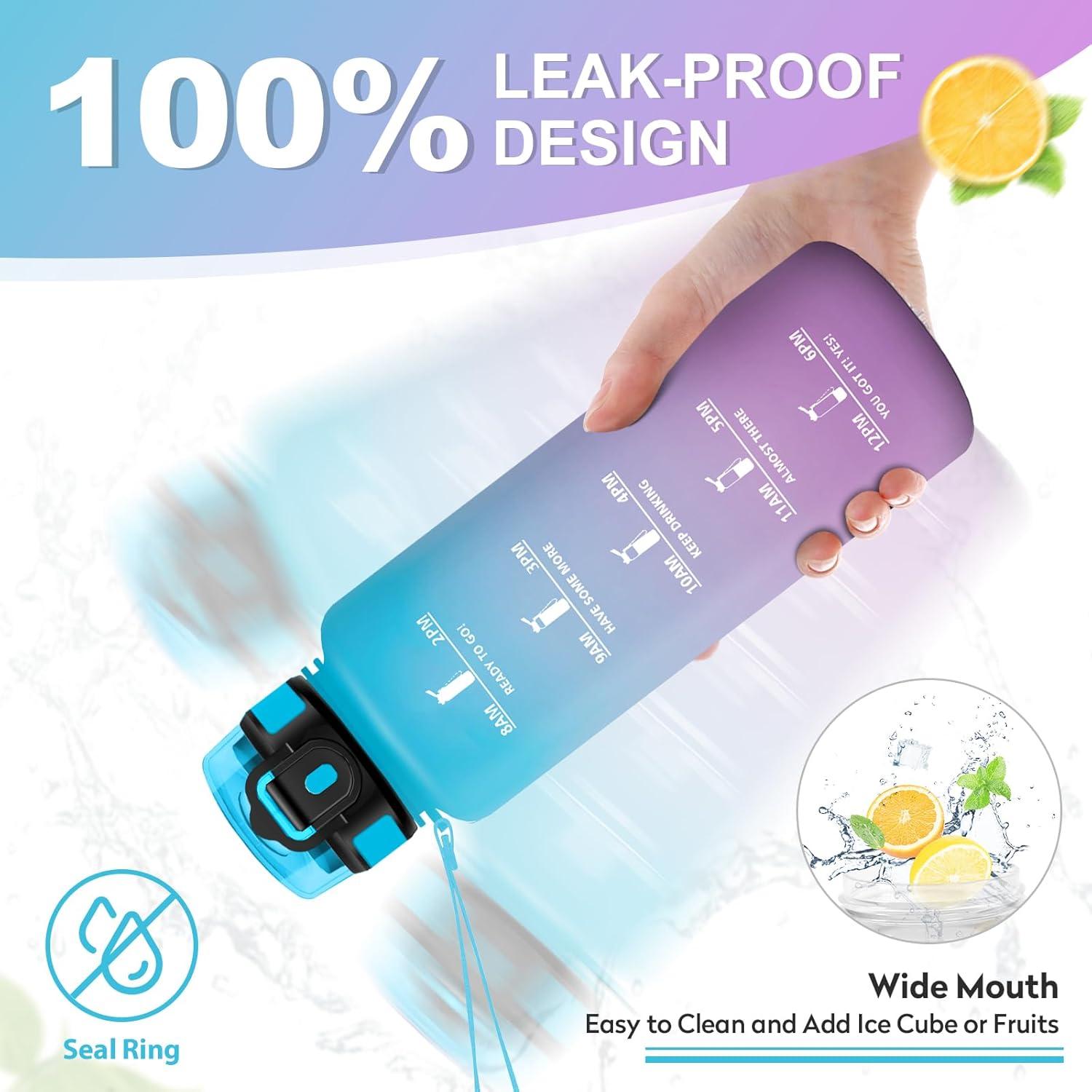 imageGourde Sport 1L Bouteille Rutilisable Gourde avec Paille et Marqueur de Temps Gourde sans BPA Bouteille Sport tanche Bouteille deau pour Sport Bureau Fitness Randonne Yoga Camping50oz1500ml Paille Bleu Violet