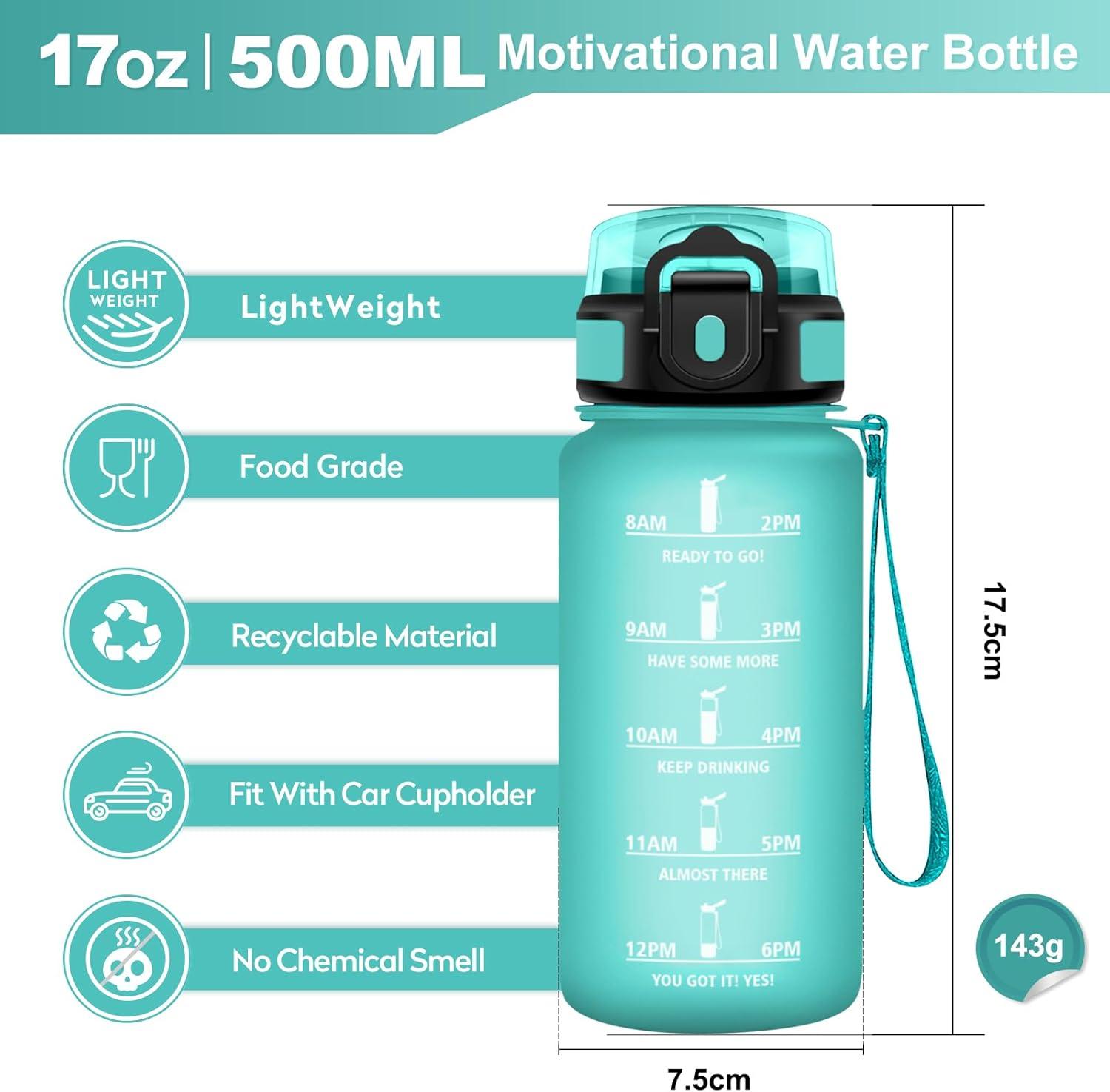 imageGourde Sport 1L Bouteille Rutilisable Gourde avec Paille et Marqueur de Temps Gourde sans BPA Bouteille Sport tanche Bouteille deau pour Sport Bureau Fitness Randonne Yoga Camping17oz500ml Paille Mat Bleuvert