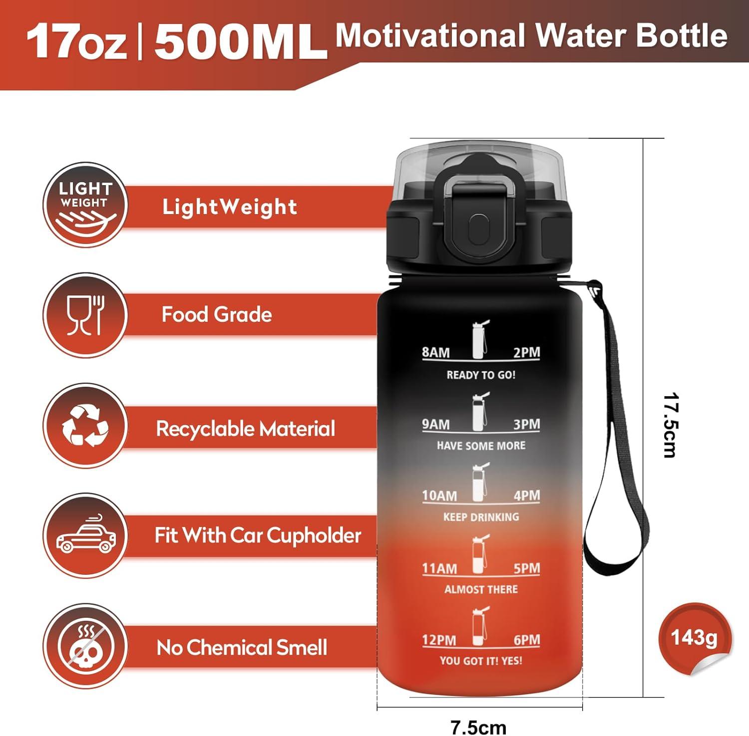 imageGourde Sport 1L Bouteille Rutilisable Gourde avec Paille et Marqueur de Temps Gourde sans BPA Bouteille Sport tanche Bouteille deau pour Sport Bureau Fitness Randonne Yoga Camping17oz500ml Paille Noir Rouge