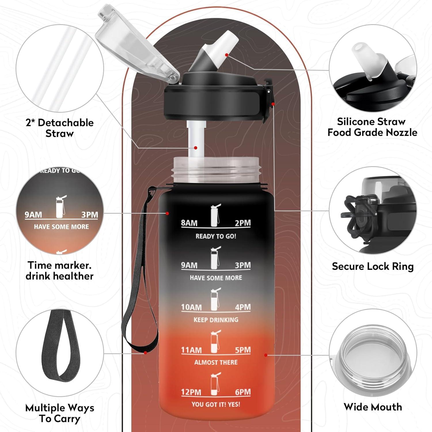 imageGourde Sport 1L Bouteille Rutilisable Gourde avec Paille et Marqueur de Temps Gourde sans BPA Bouteille Sport tanche Bouteille deau pour Sport Bureau Fitness Randonne Yoga Camping17oz500ml Paille Noir Rouge