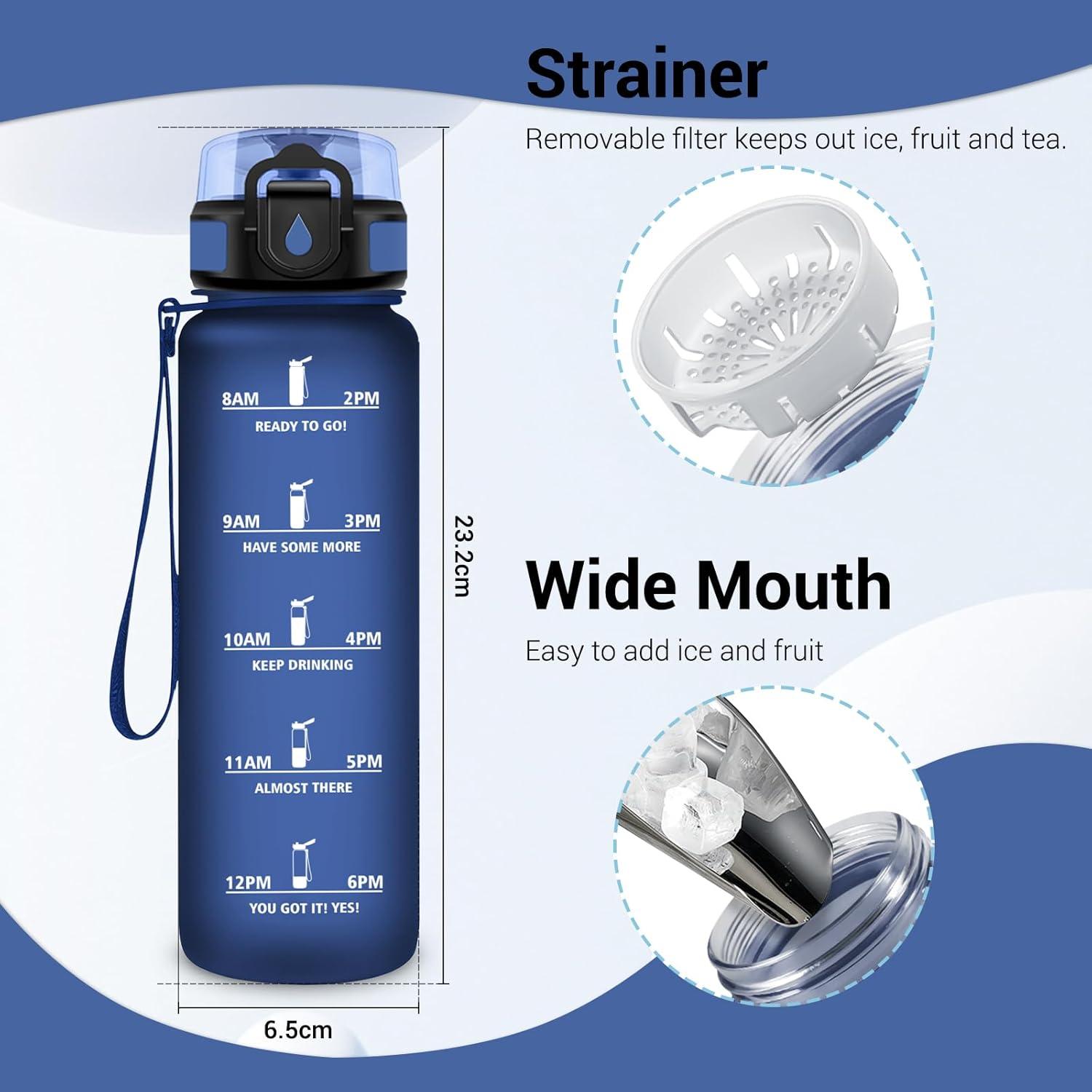 imageGourde Sport 1L Gourde avec Filtre sans BPA Bouteille deau de Motivation avec Marqueur de Temps tanche et Rutilisable Bouteille Rutilisable pour lcole Sport Bureau Yoga Camping17oz500ml Mat Bleu Marine