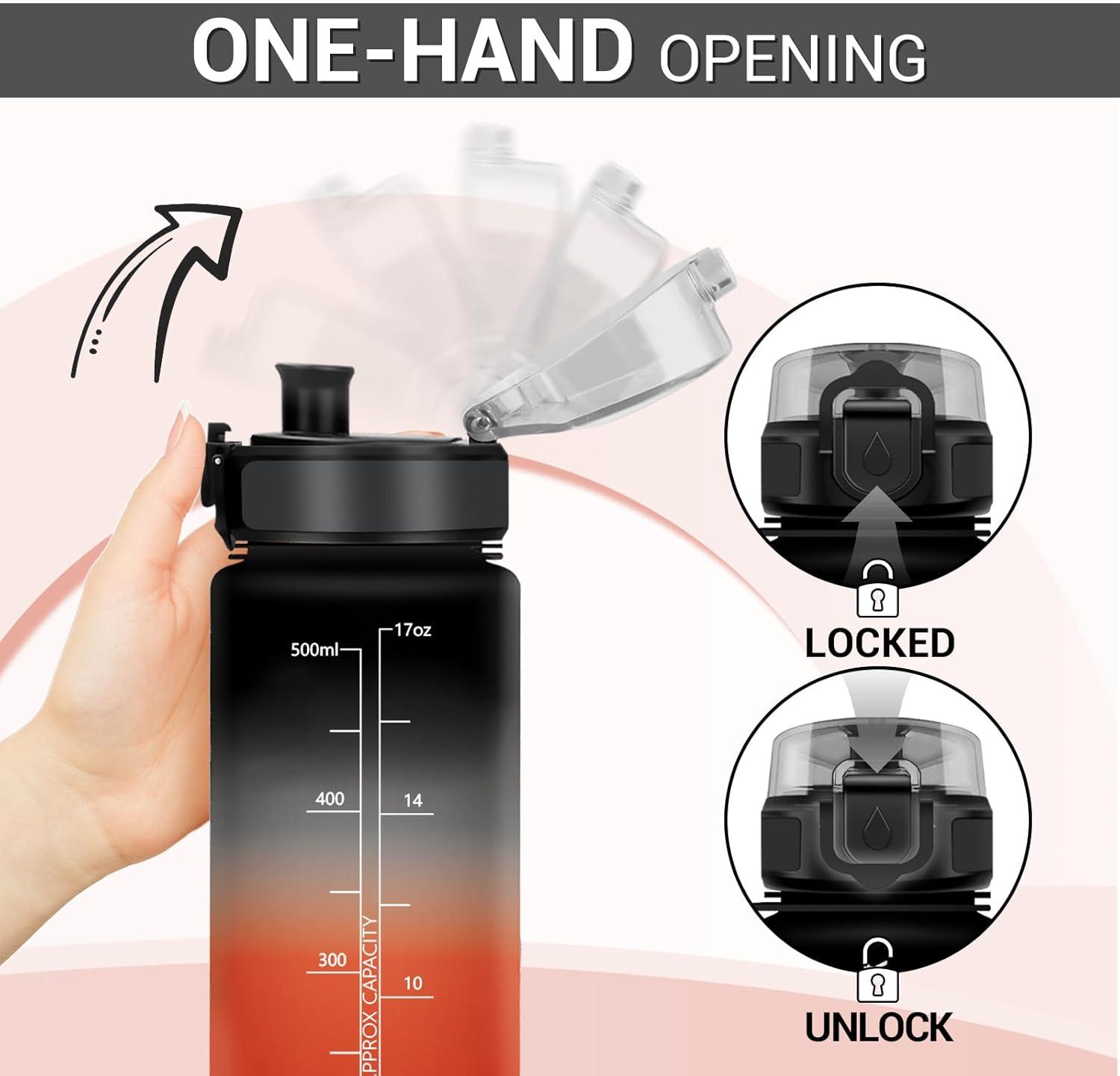 imageGourde Sport 1L Gourde avec Filtre sans BPA Bouteille deau de Motivation avec Marqueur de Temps tanche et Rutilisable Bouteille Rutilisable pour lcole Sport Bureau Yoga Camping17oz500ml Noir Rouge