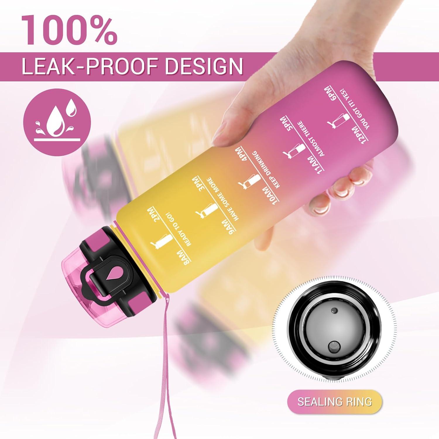 imageGourde Sport 1L Gourde avec Filtre sans BPA Bouteille deau de Motivation avec Marqueur de Temps tanche et Rutilisable Bouteille Rutilisable pour lcole Sport Bureau Yoga Camping17oz500ml Jaune Rose
