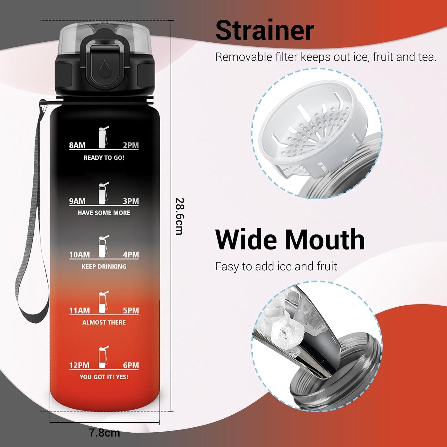 imageGourde Sport 1L Gourde avec Filtre sans BPA Bouteille deau de Motivation avec Marqueur de Temps tanche et Rutilisable Bouteille Rutilisable pour lcole Sport Bureau Yoga Camping32oz1000ml Noir Rouge