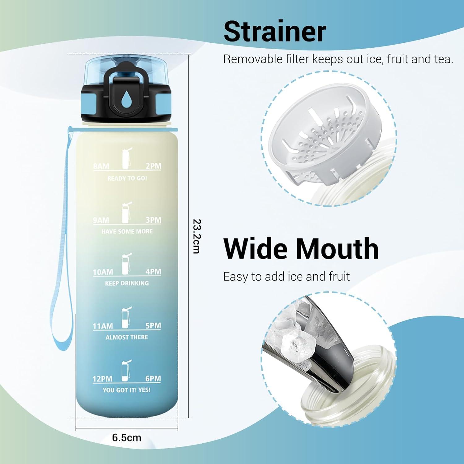 imageGourde Sport 1L Gourde avec Filtre sans BPA Bouteille deau de Motivation avec Marqueur de Temps tanche et Rutilisable Bouteille Rutilisable pour lcole Sport Bureau Yoga Camping17oz500ml Blanc Bleu Clair