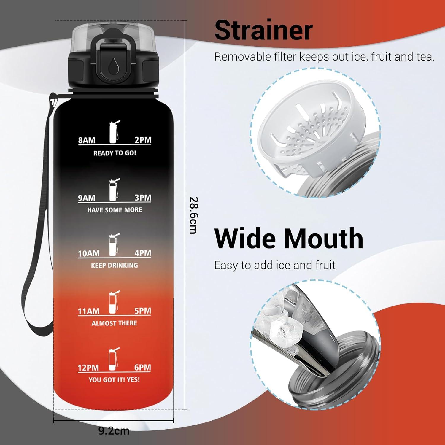 imageGourde Sport 1L Gourde avec Filtre sans BPA Bouteille deau de Motivation avec Marqueur de Temps tanche et Rutilisable Bouteille Rutilisable pour lcole Sport Bureau Yoga Camping50oz1500ml Noir Rouge