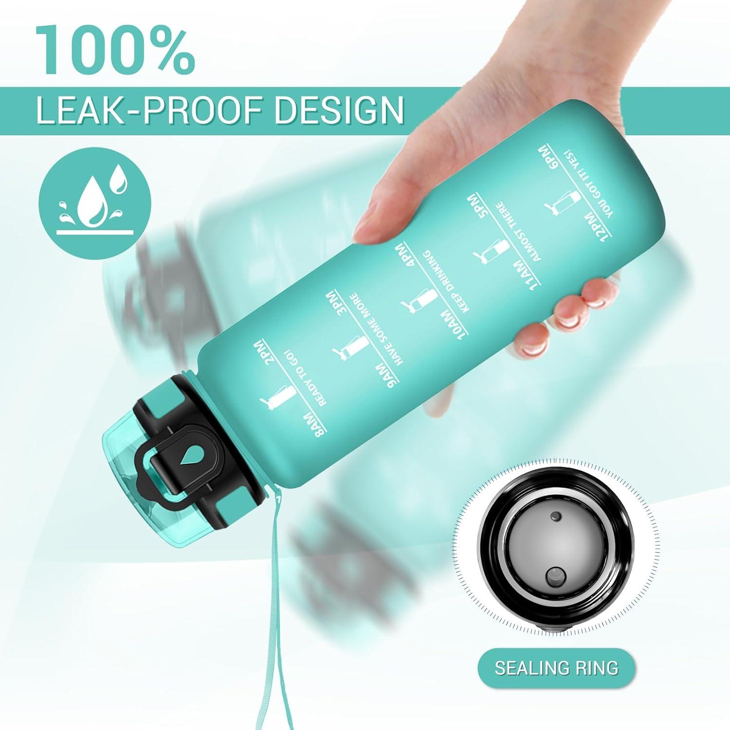imageGourde Sport 1L Gourde avec Filtre sans BPA Bouteille deau de Motivation avec Marqueur de Temps tanche et Rutilisable Bouteille Rutilisable pour lcole Sport Bureau Yoga Camping17oz500ml Mat Bleuvert