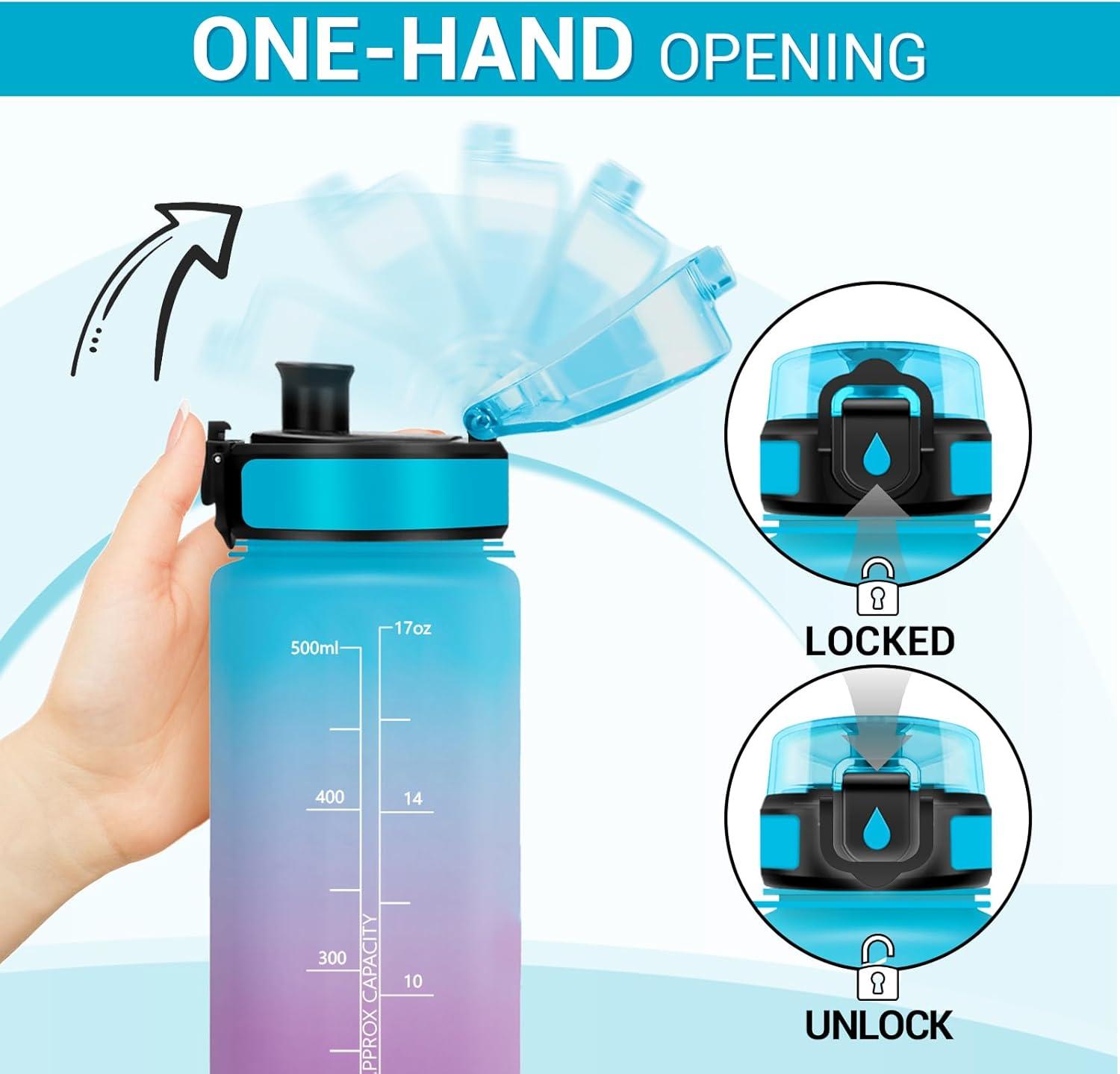 imageGourde Sport 1L Gourde avec Filtre sans BPA Bouteille deau de Motivation avec Marqueur de Temps tanche et Rutilisable Bouteille Rutilisable pour lcole Sport Bureau Yoga Camping17oz500ml Bleu Violet