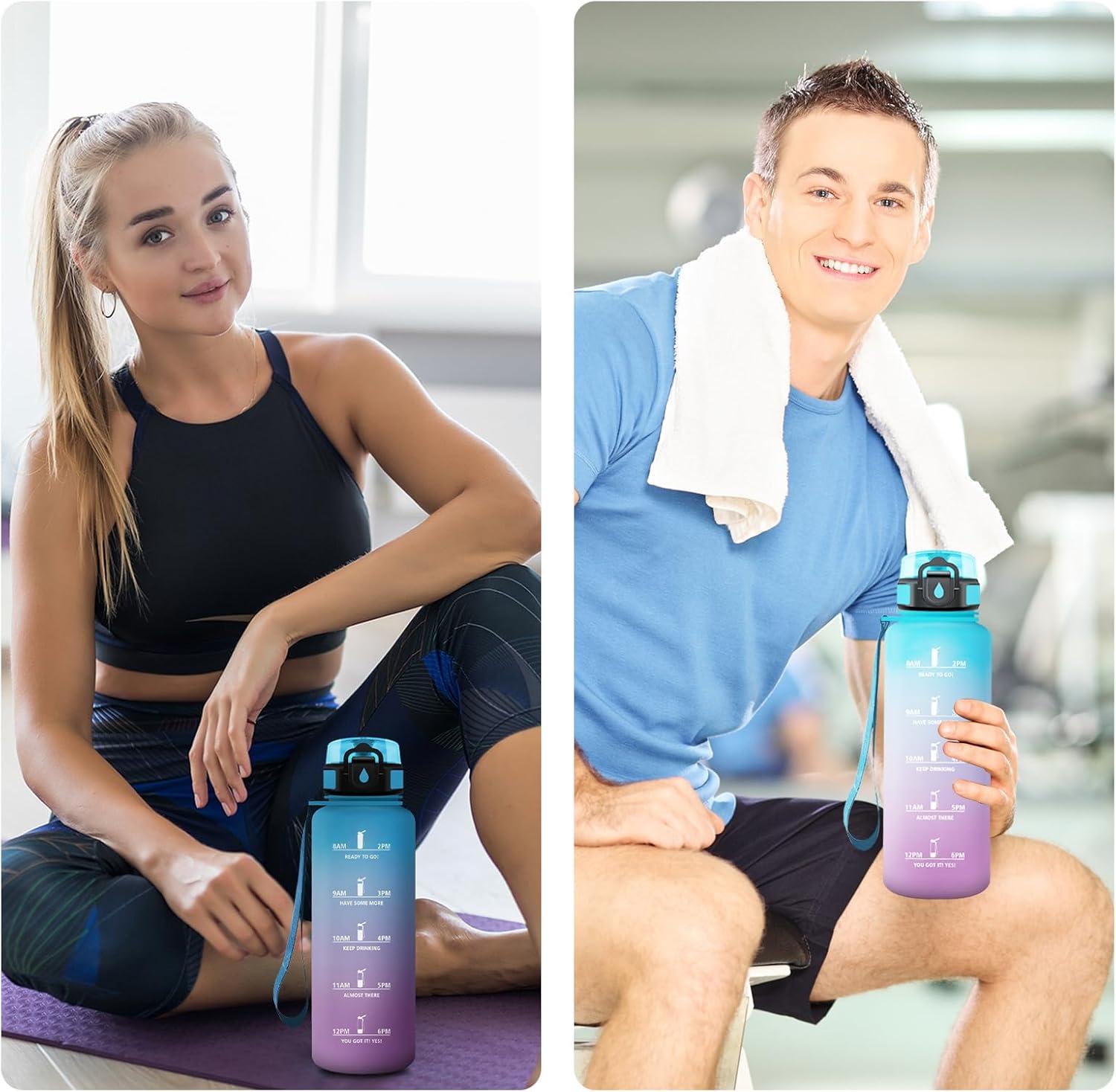 imageGourde Sport 1L Gourde avec Filtre sans BPA Bouteille deau de Motivation avec Marqueur de Temps tanche et Rutilisable Bouteille Rutilisable pour lcole Sport Bureau Yoga Camping50oz1500ml Bleu Violet