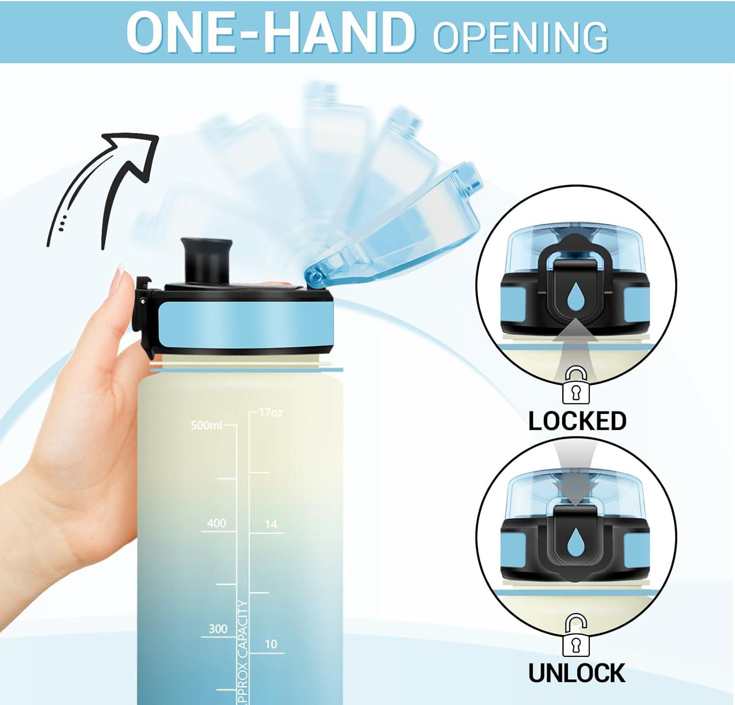 imageGourde Sport 1L Gourde avec Filtre sans BPA Bouteille deau de Motivation avec Marqueur de Temps tanche et Rutilisable Bouteille Rutilisable pour lcole Sport Bureau Yoga Camping17oz500ml Blanc Bleu Clair