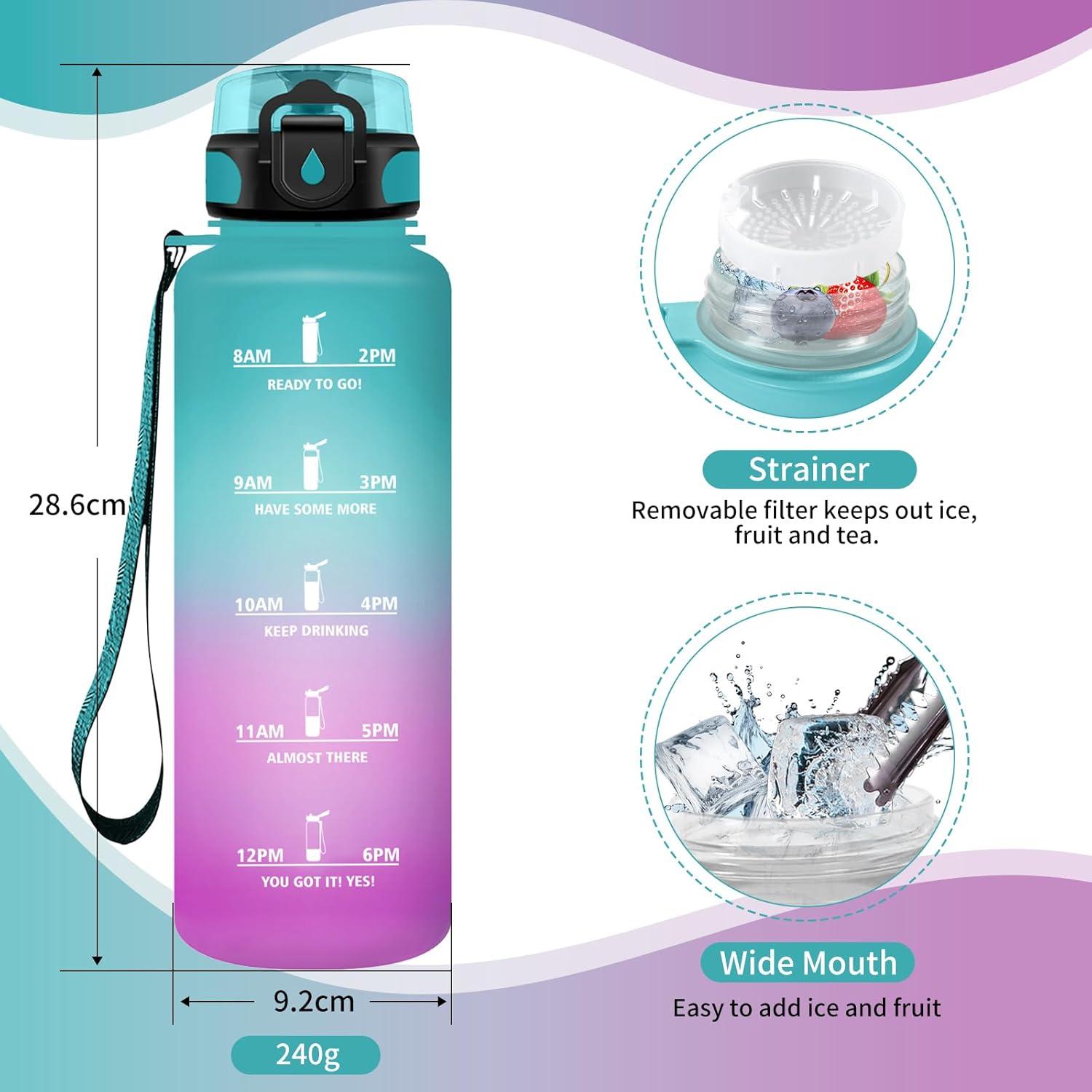 imageGourde Sport 1L Gourde avec Filtre sans BPA Bouteille deau de Motivation avec Marqueur de Temps tanche et Rutilisable Bouteille Rutilisable pour lcole Sport Bureau Yoga Camping50oz1500ml Vert Rose Clair