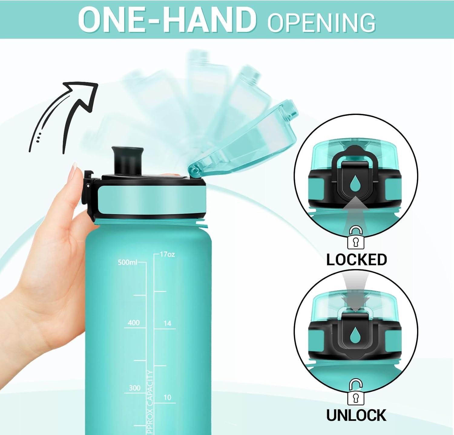 imageGourde Sport 1L Gourde avec Filtre sans BPA Bouteille deau de Motivation avec Marqueur de Temps tanche et Rutilisable Bouteille Rutilisable pour lcole Sport Bureau Yoga Camping17oz500ml Mat Bleuvert