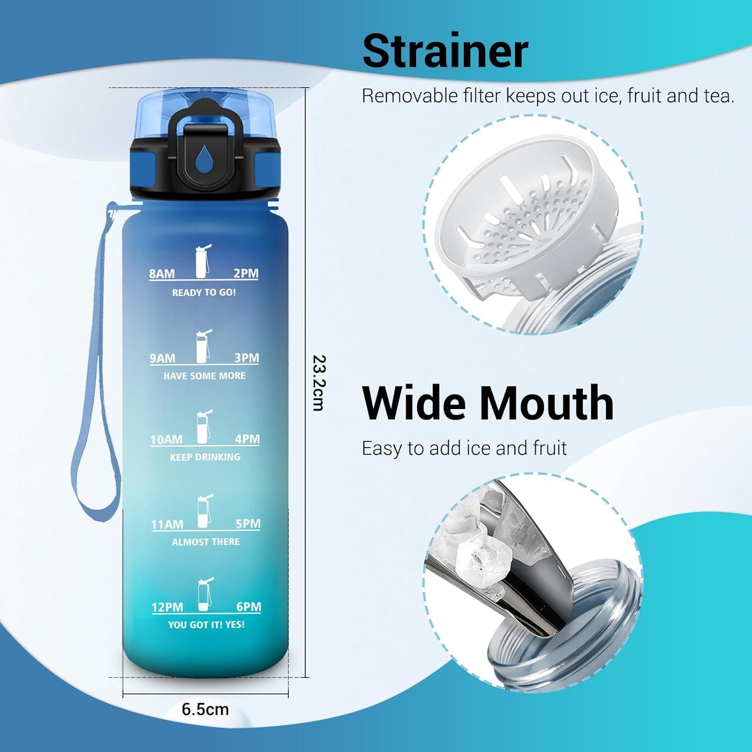 imageGourde Sport 1L Gourde avec Filtre sans BPA Bouteille deau de Motivation avec Marqueur de Temps tanche et Rutilisable Bouteille Rutilisable pour lcole Sport Bureau Yoga Camping17oz500ml Bleu Vert