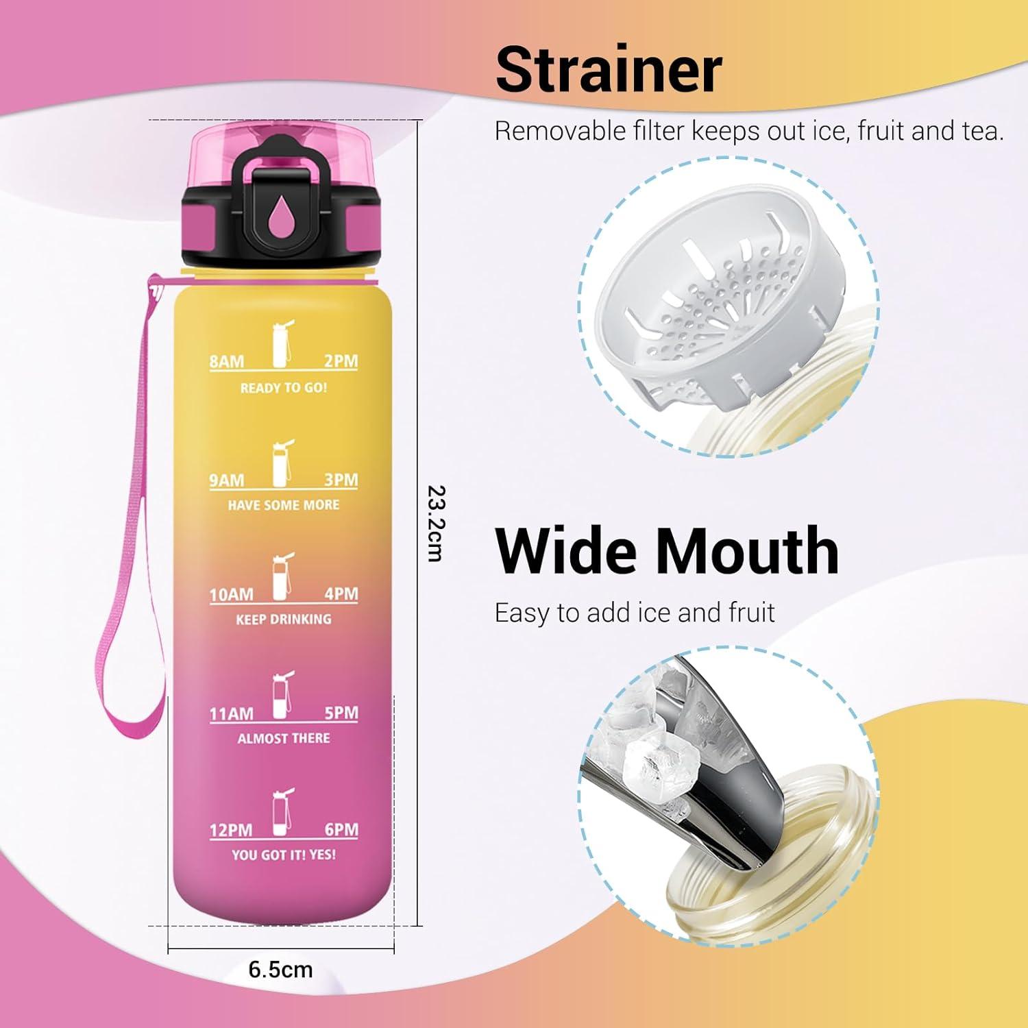 imageGourde Sport 1L Gourde avec Filtre sans BPA Bouteille deau de Motivation avec Marqueur de Temps tanche et Rutilisable Bouteille Rutilisable pour lcole Sport Bureau Yoga Camping17oz500ml Jaune Rose