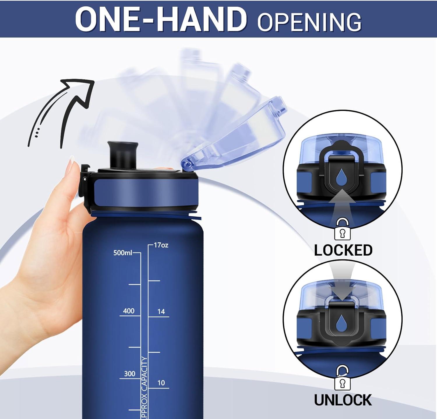 imageGourde Sport 1L Gourde avec Filtre sans BPA Bouteille deau de Motivation avec Marqueur de Temps tanche et Rutilisable Bouteille Rutilisable pour lcole Sport Bureau Yoga Camping17oz500ml Mat Bleu Marine