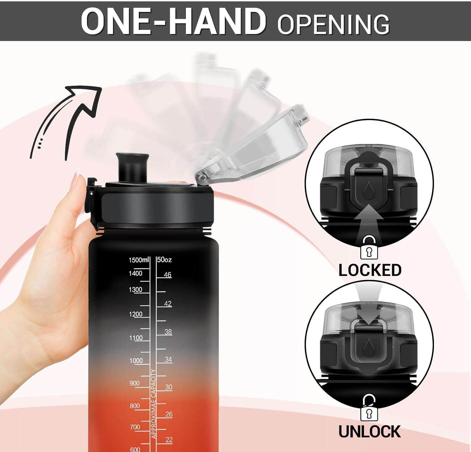 imageGourde Sport 1L Gourde avec Filtre sans BPA Bouteille deau de Motivation avec Marqueur de Temps tanche et Rutilisable Bouteille Rutilisable pour lcole Sport Bureau Yoga Camping50oz1500ml Noir Rouge