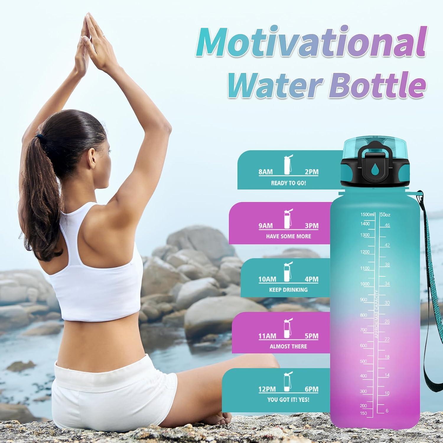 imageGourde Sport 1L Gourde avec Filtre sans BPA Bouteille deau de Motivation avec Marqueur de Temps tanche et Rutilisable Bouteille Rutilisable pour lcole Sport Bureau Yoga Camping50oz1500ml Vert Rose Clair