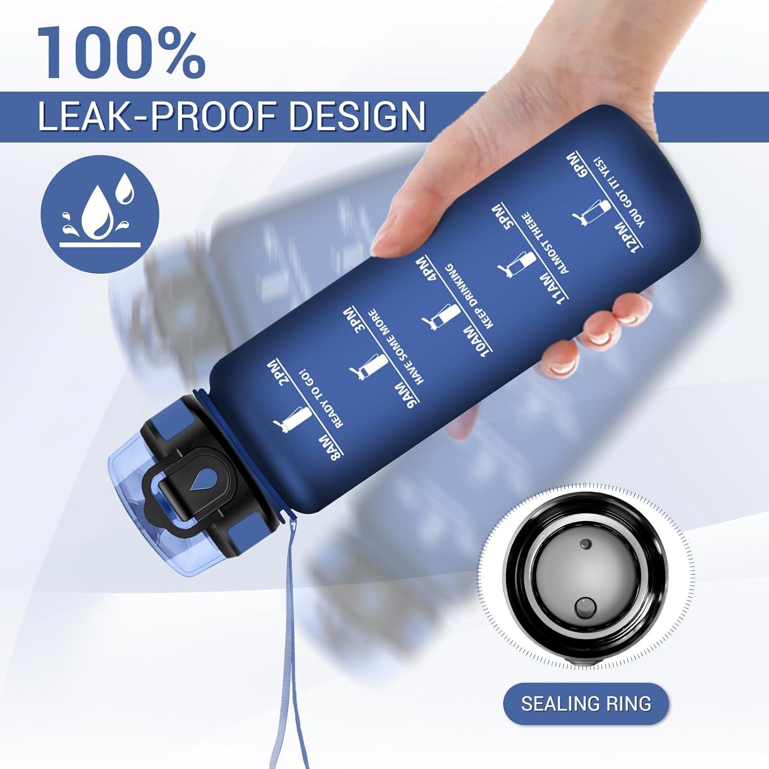 imageGourde Sport 1L Gourde avec Filtre sans BPA Bouteille deau de Motivation avec Marqueur de Temps tanche et Rutilisable Bouteille Rutilisable pour lcole Sport Bureau Yoga Camping17oz500ml Mat Bleu Marine