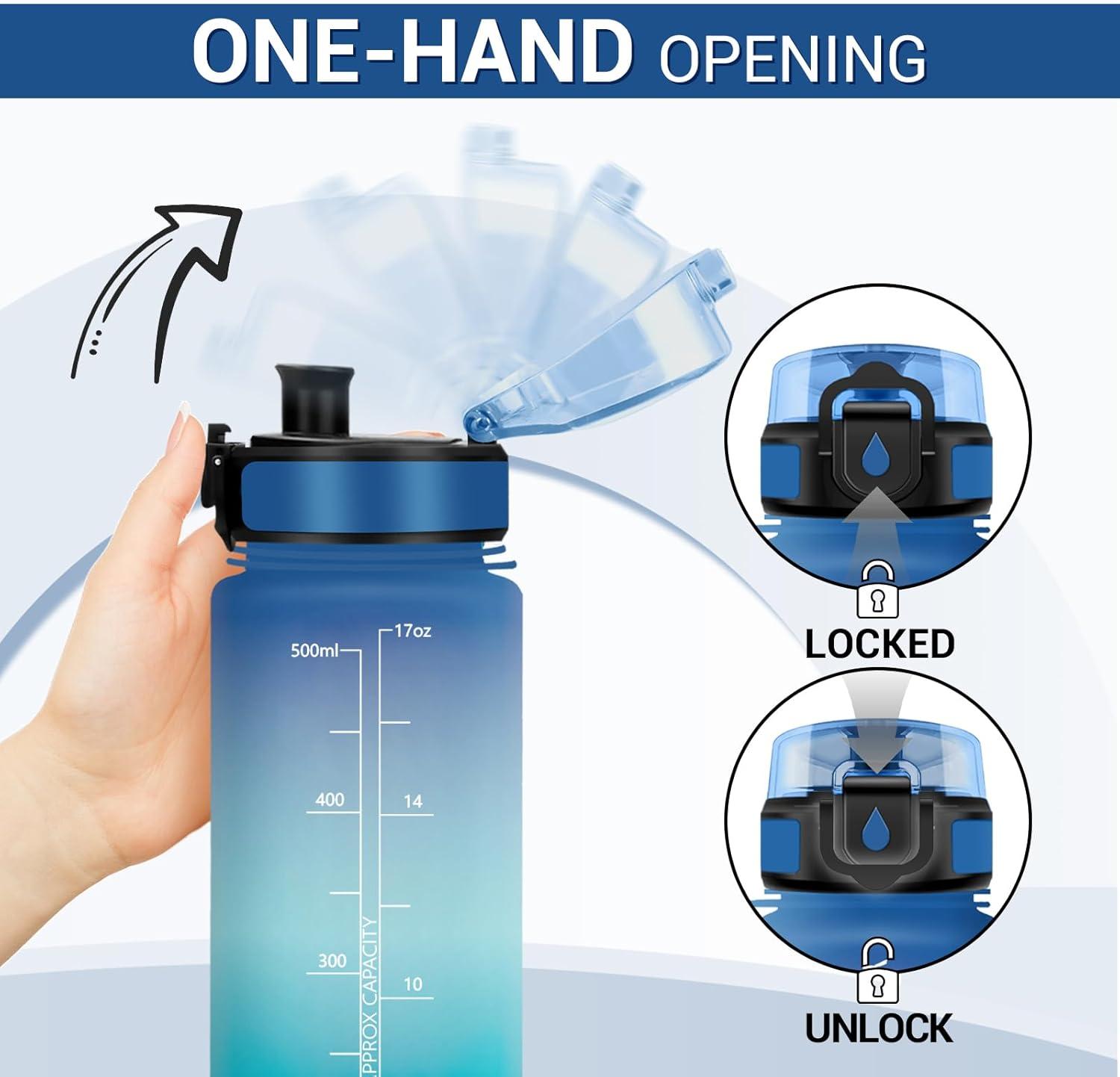 imageGourde Sport 1L Gourde avec Filtre sans BPA Bouteille deau de Motivation avec Marqueur de Temps tanche et Rutilisable Bouteille Rutilisable pour lcole Sport Bureau Yoga Camping17oz500ml Bleu Vert