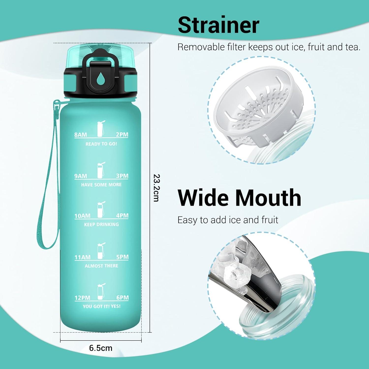 imageGourde Sport 1L Gourde avec Filtre sans BPA Bouteille deau de Motivation avec Marqueur de Temps tanche et Rutilisable Bouteille Rutilisable pour lcole Sport Bureau Yoga Camping17oz500ml Mat Bleuvert