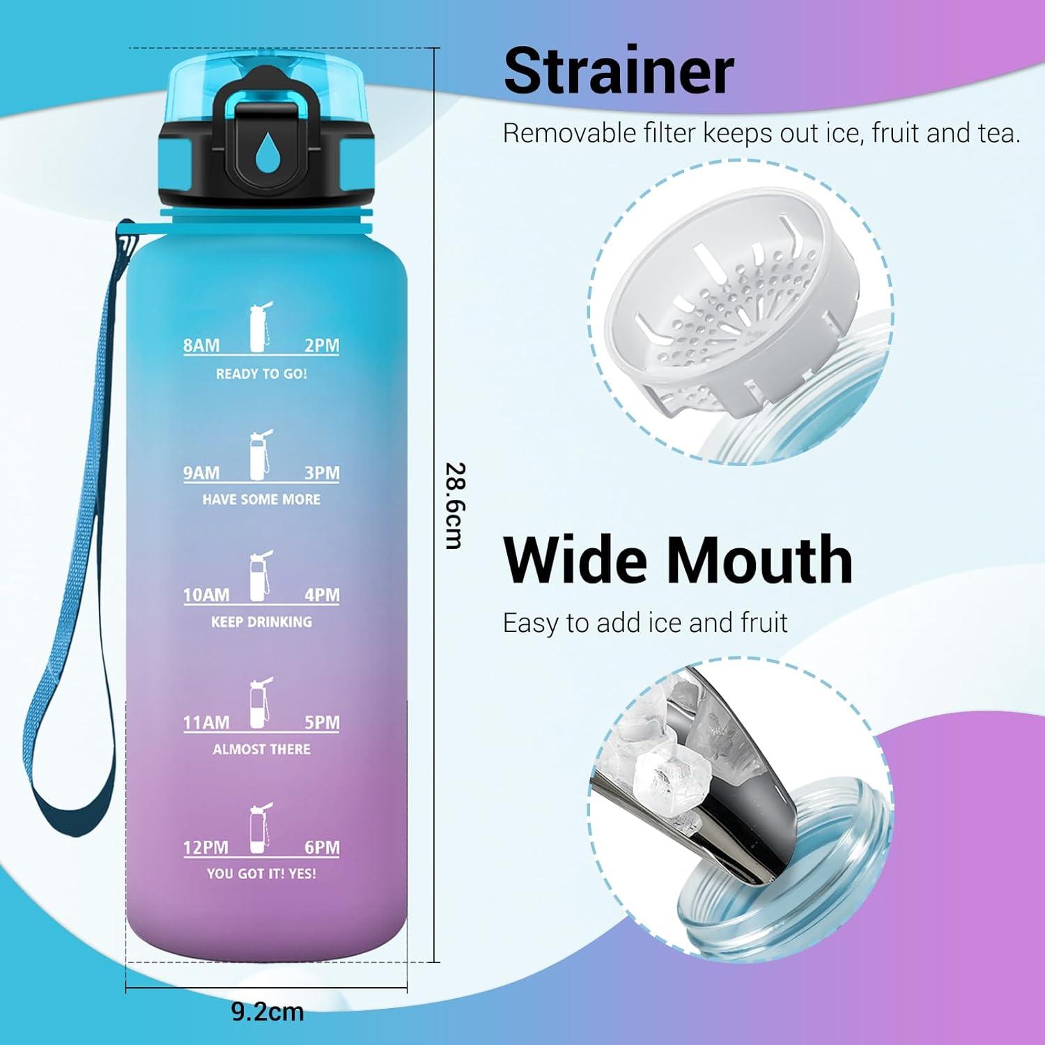 imageGourde Sport 1L Gourde avec Filtre sans BPA Bouteille deau de Motivation avec Marqueur de Temps tanche et Rutilisable Bouteille Rutilisable pour lcole Sport Bureau Yoga Camping50oz1500ml Bleu Violet