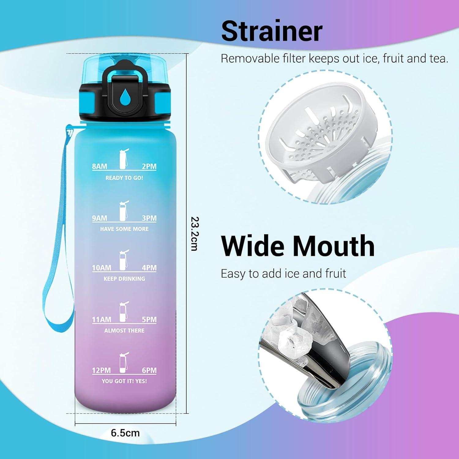 imageGourde Sport 1L Gourde avec Filtre sans BPA Bouteille deau de Motivation avec Marqueur de Temps tanche et Rutilisable Bouteille Rutilisable pour lcole Sport Bureau Yoga Camping17oz500ml Bleu Violet