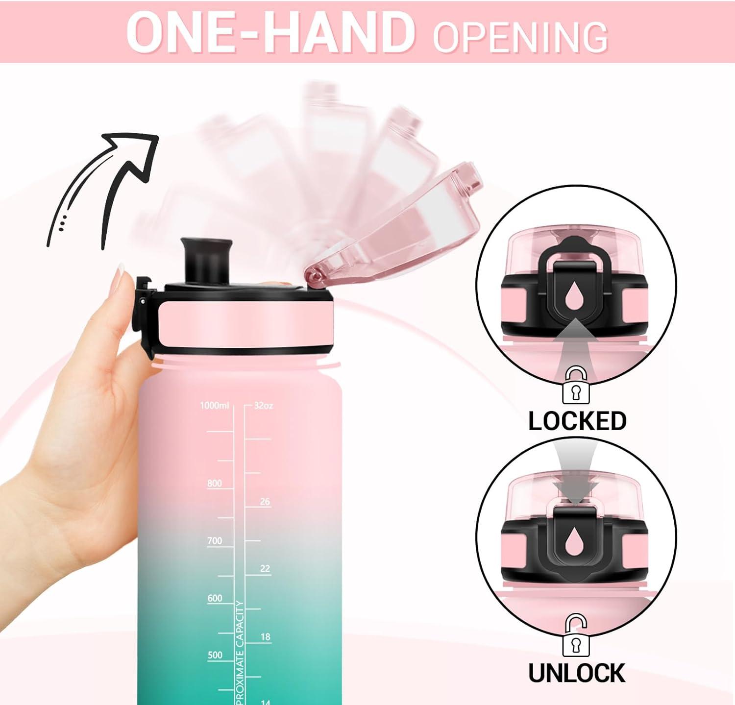 imageGourde Sport 1L Gourde avec Filtre sans BPA Bouteille deau de Motivation avec Marqueur de Temps tanche et Rutilisable Bouteille Rutilisable pour lcole Sport Bureau Yoga Camping32oz1000ml Rose Cyan