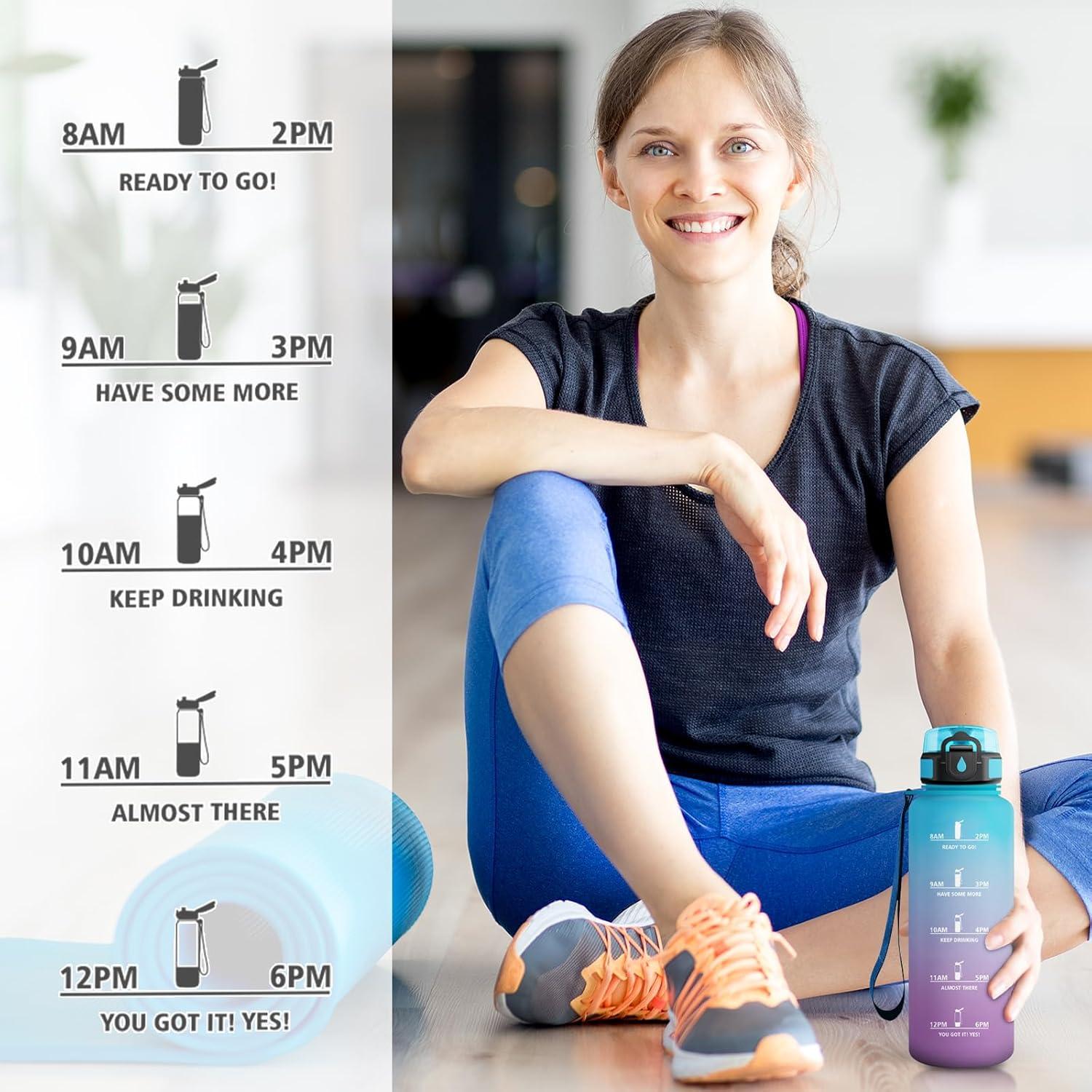 imageGourde Sport 1L Gourde avec Filtre sans BPA Bouteille deau de Motivation avec Marqueur de Temps tanche et Rutilisable Bouteille Rutilisable pour lcole Sport Bureau Yoga Camping50oz1500ml Bleu Violet