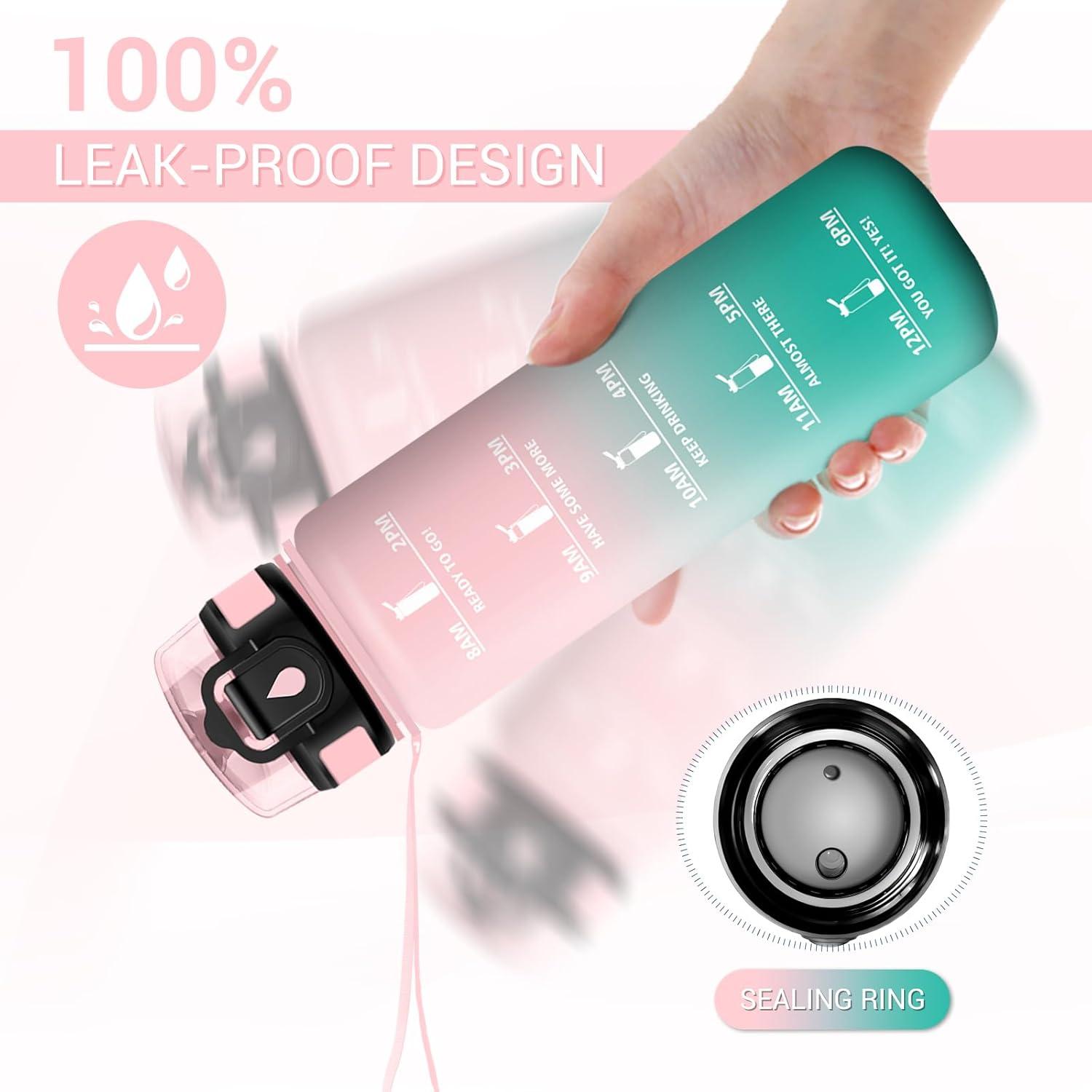 imageGourde Sport 1L Gourde avec Filtre sans BPA Bouteille deau de Motivation avec Marqueur de Temps tanche et Rutilisable Bouteille Rutilisable pour lcole Sport Bureau Yoga Camping17oz500ml Rose Cyan