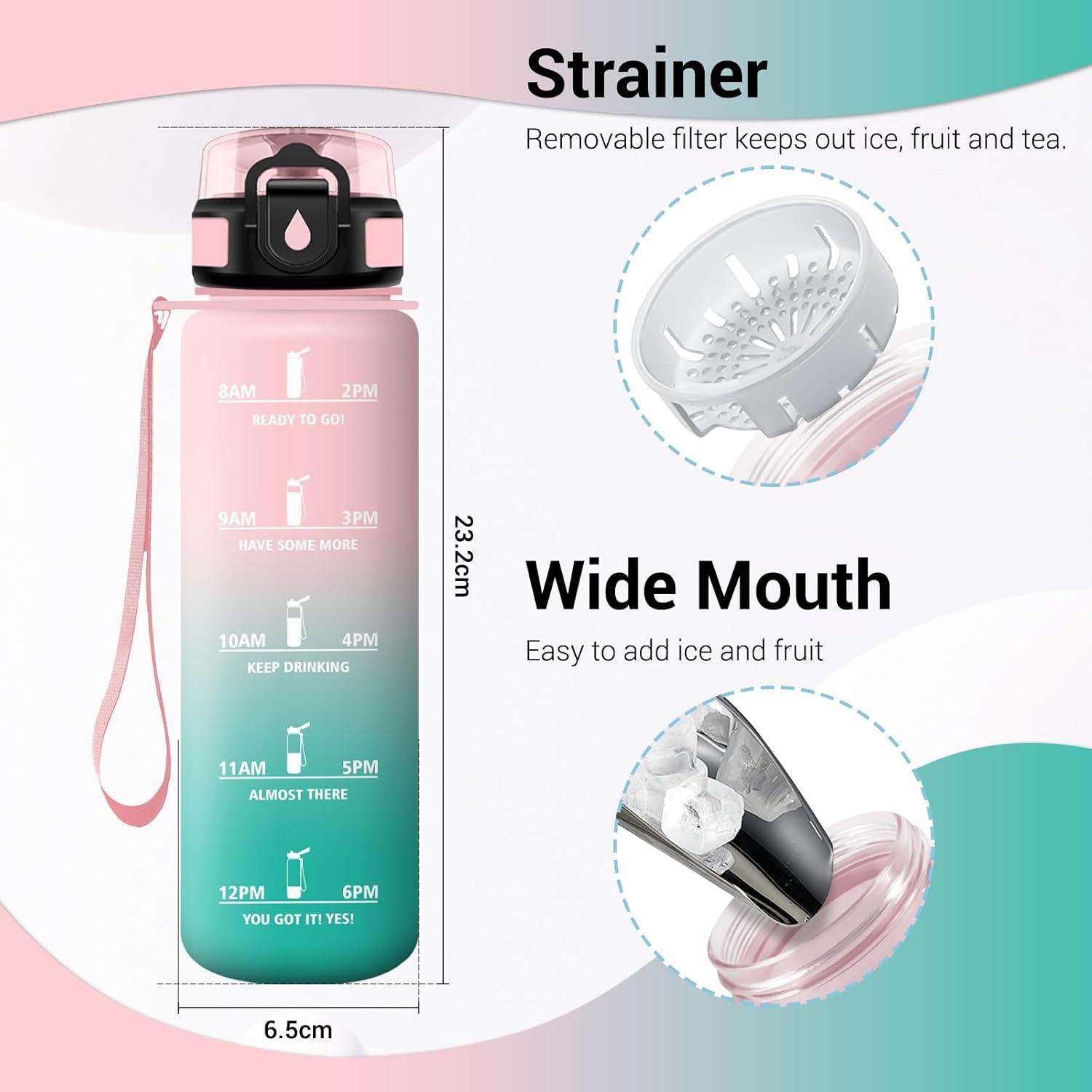 imageGourde Sport 1L Gourde avec Filtre sans BPA Bouteille deau de Motivation avec Marqueur de Temps tanche et Rutilisable Bouteille Rutilisable pour lcole Sport Bureau Yoga Camping17oz500ml Rose Cyan
